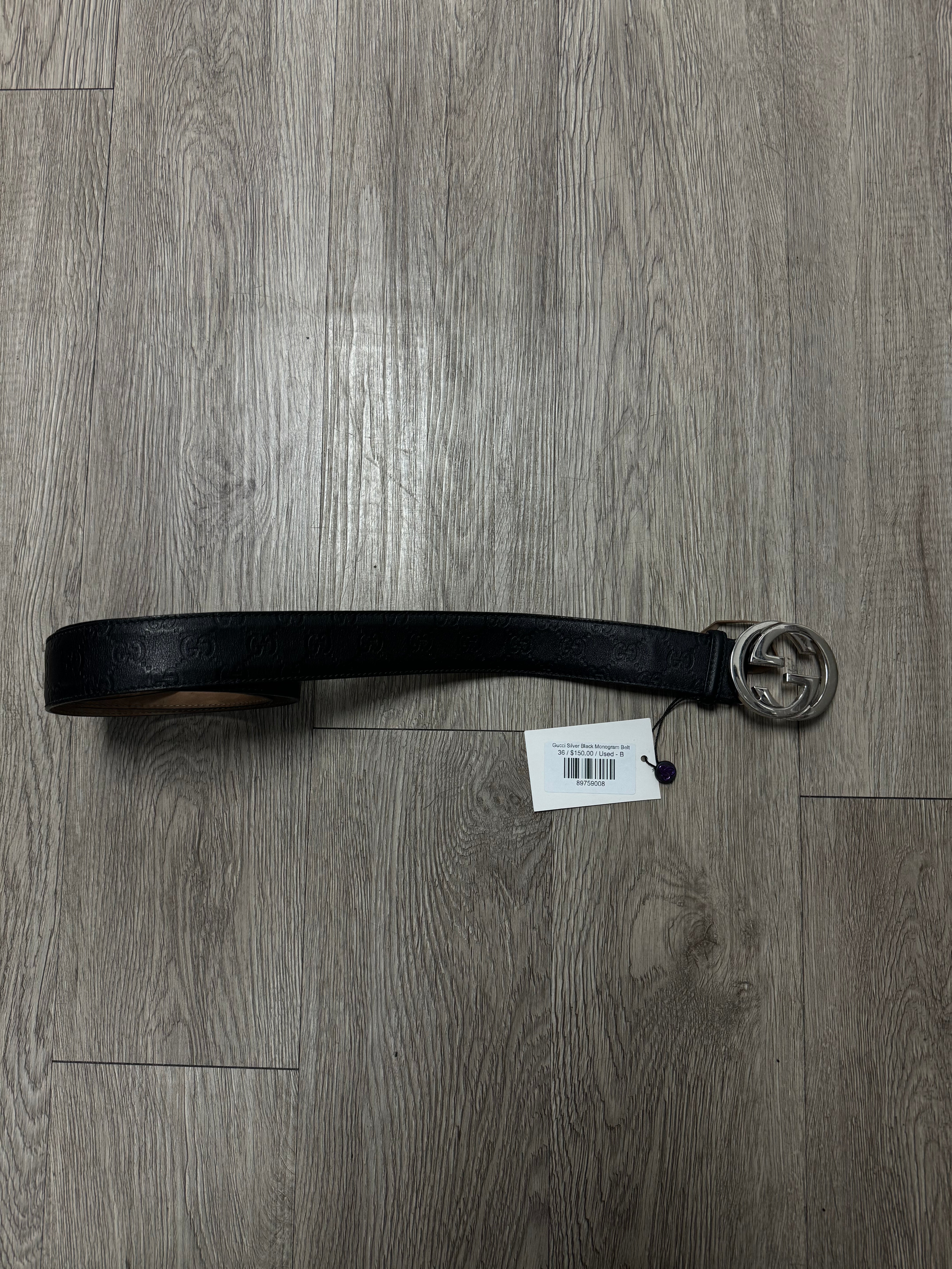 Gucci Silver Black Monogram Belt