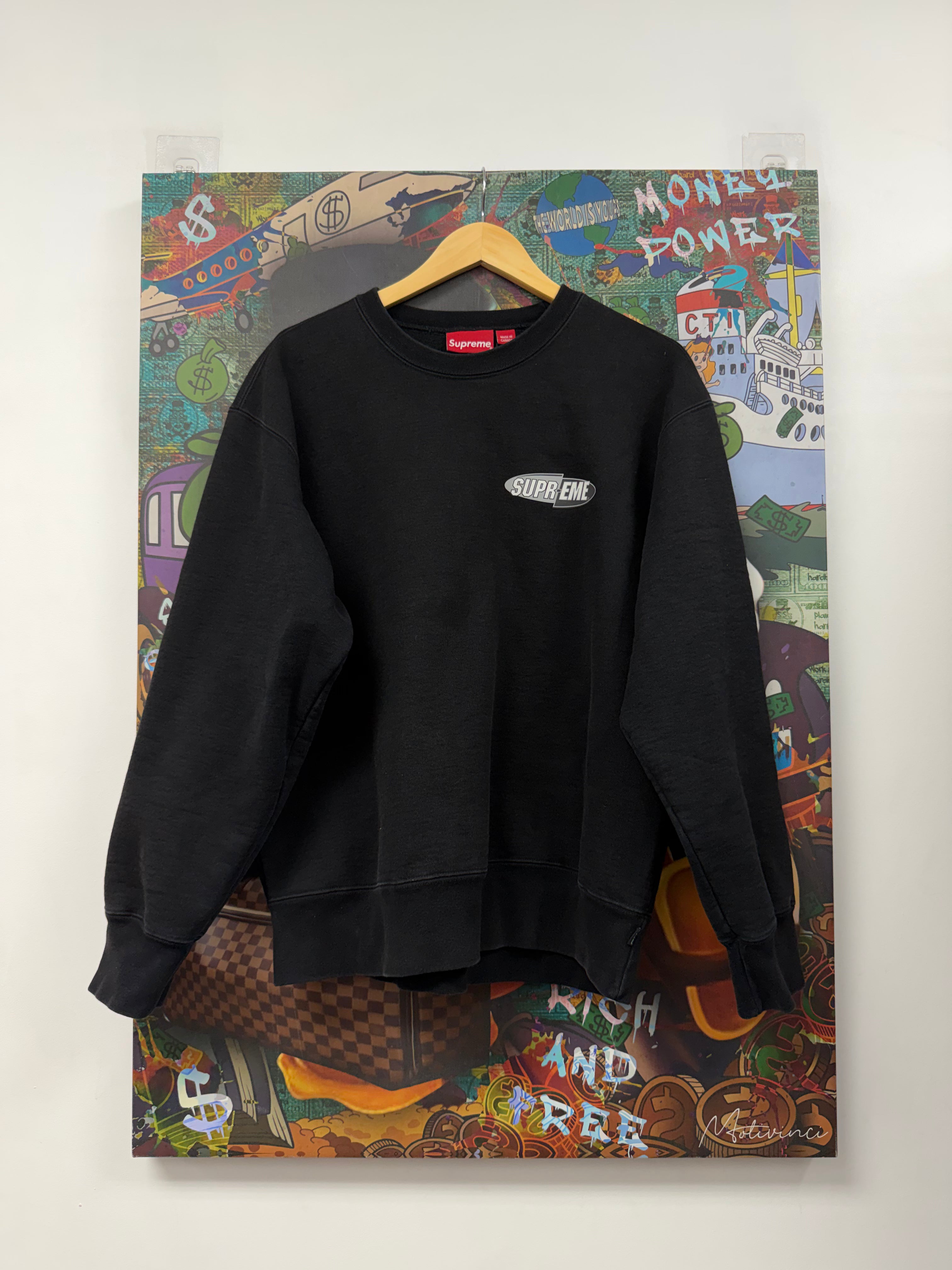 Supreme Black Silver Surf Crewneck
