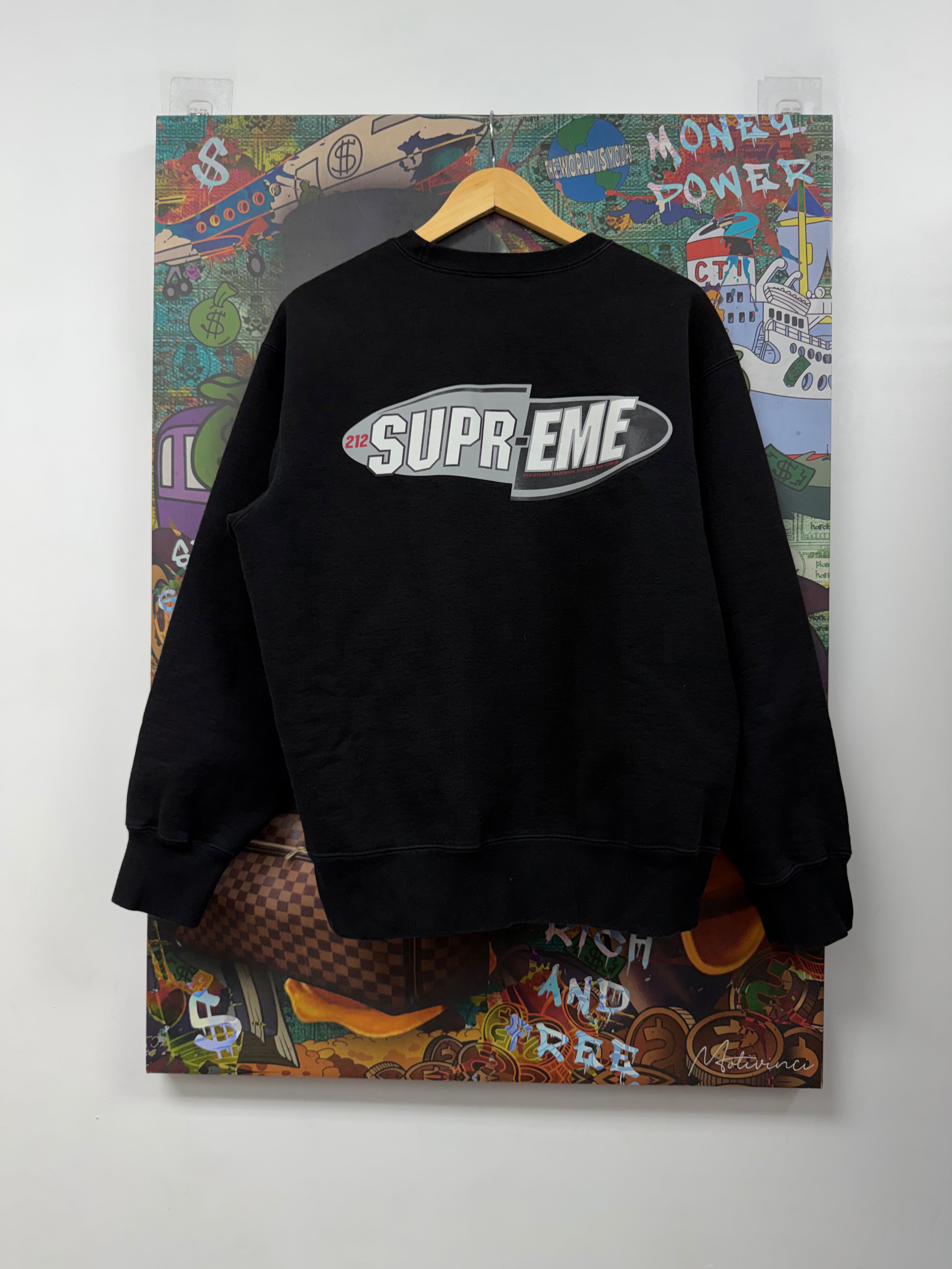 Supreme Black Silver Surf Crewneck