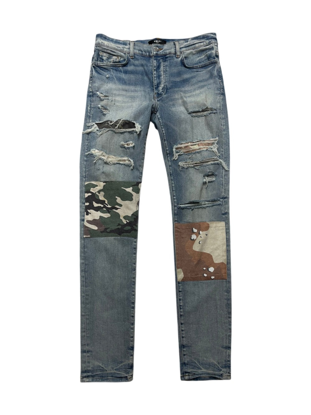 Amiri Desert Camo Patchwork Light Wash Jeans