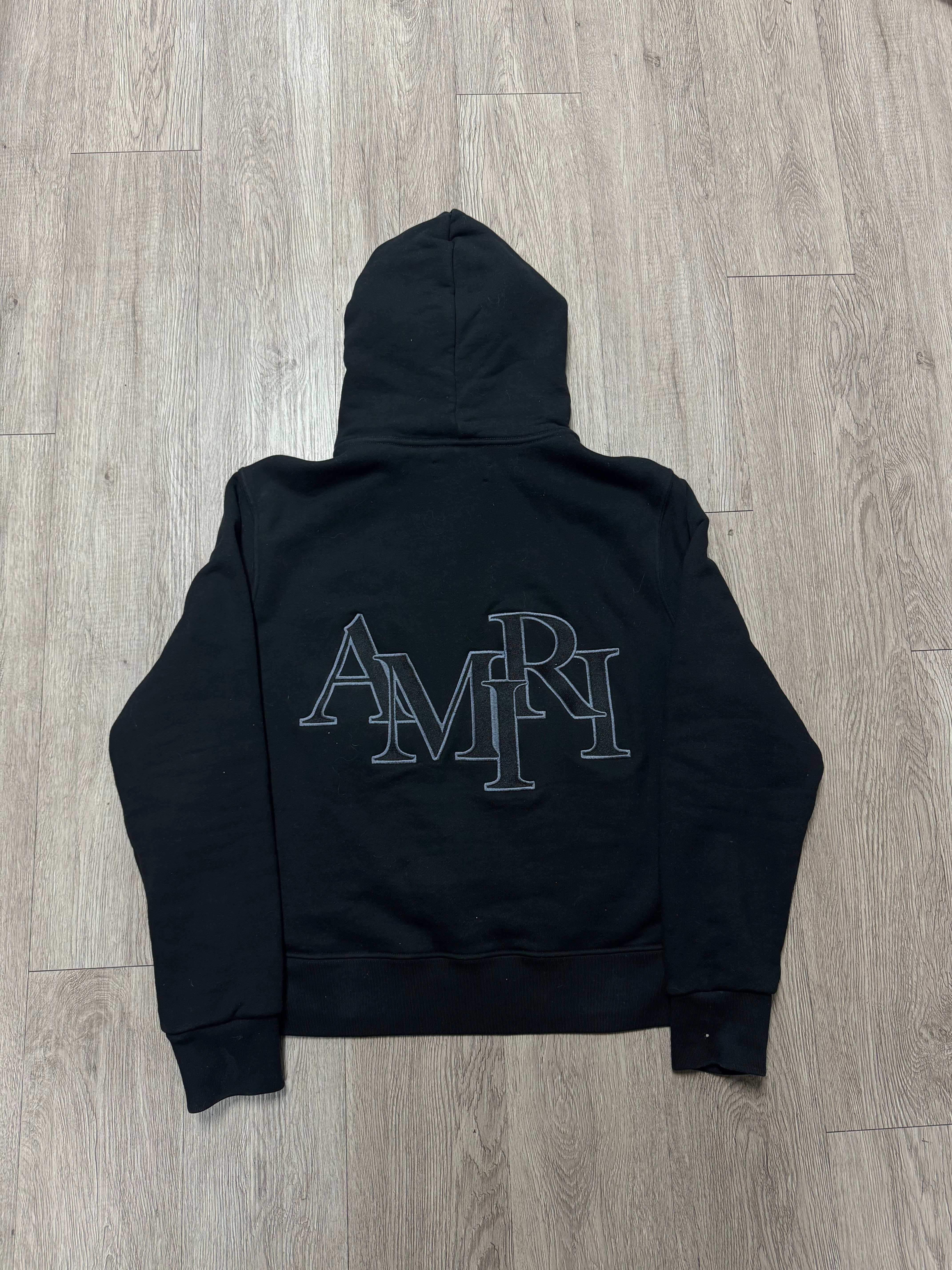 Amiri Black Tonal Staggered Logo Hoodie