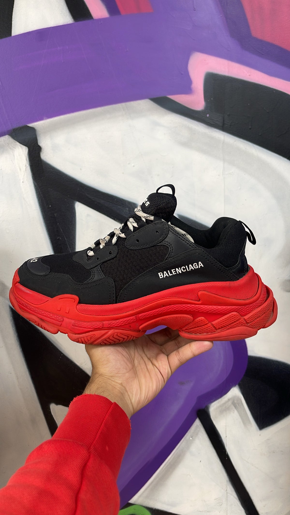 Balenciaga Black Red Triple S Sneakers