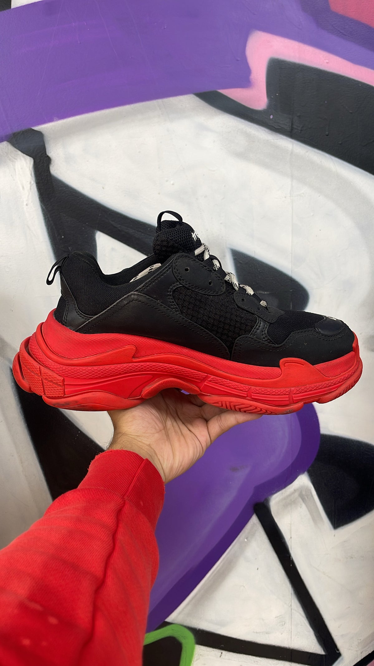 Balenciaga Black Red Triple S Sneakers