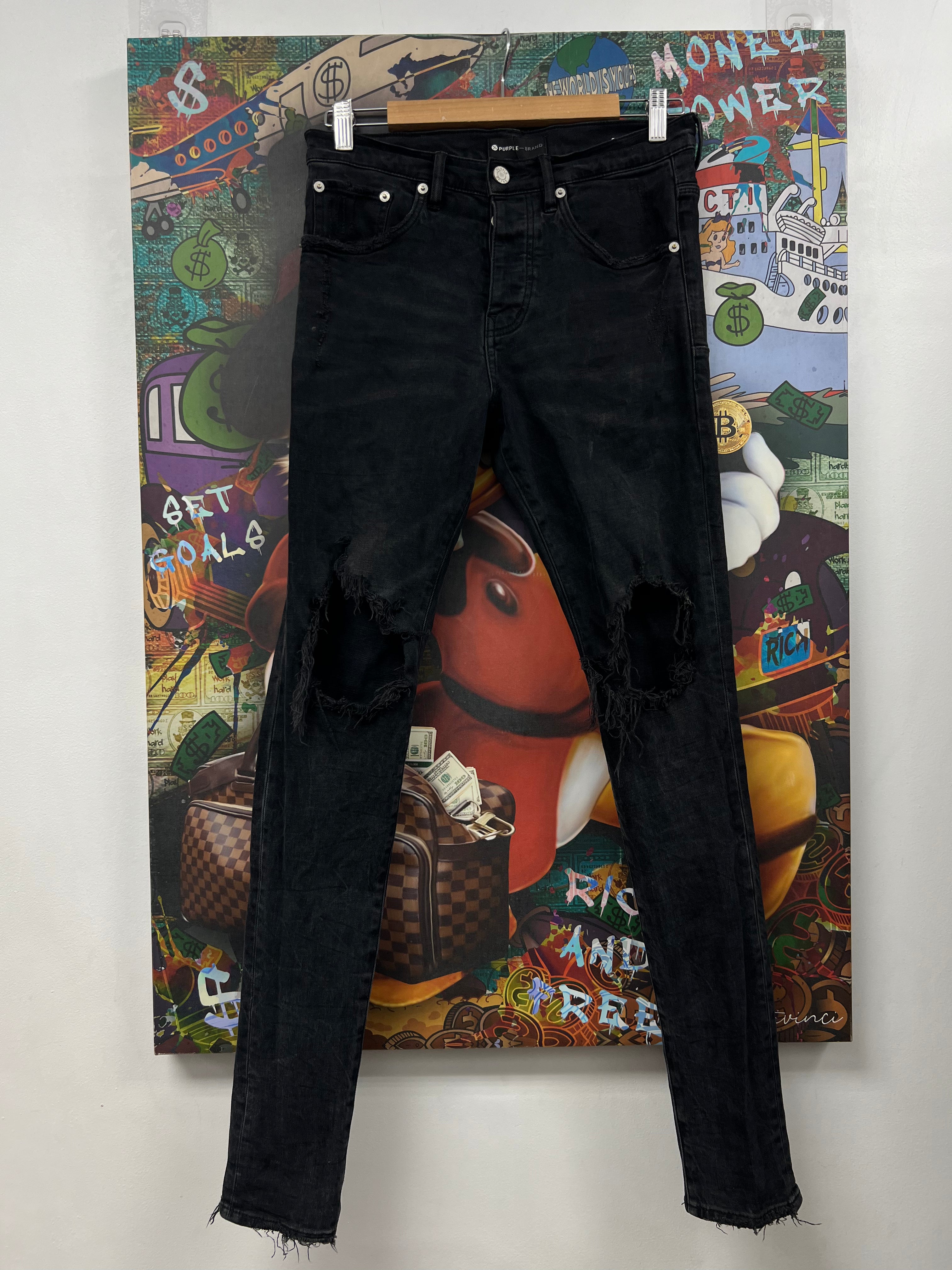 Purple Brand Black Wash Knee Blowout Jeans