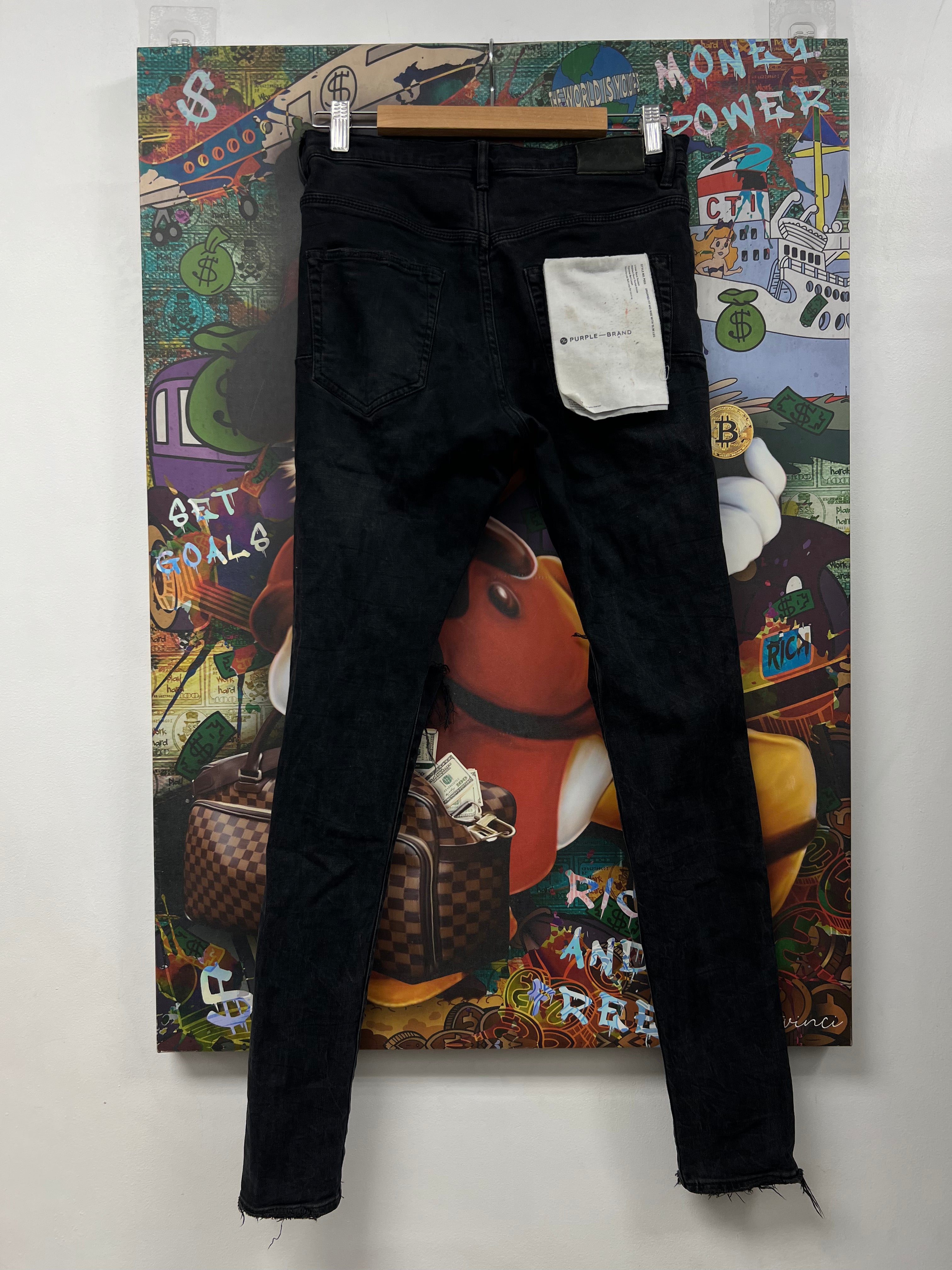Purple Brand Black Wash Knee Blowout Jeans