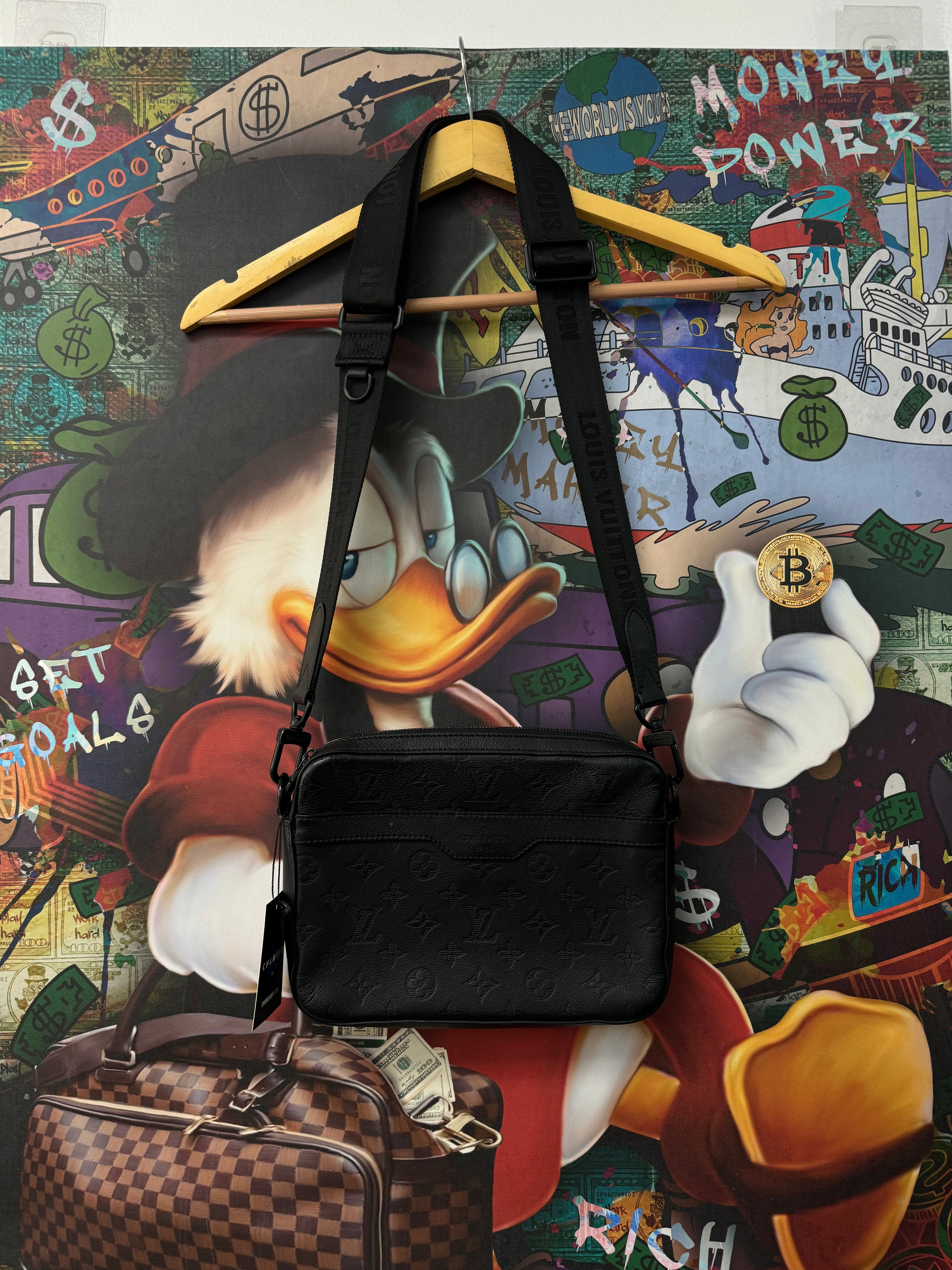 Louis Vuitton Black Embossed Tonal Leather Trio Bag