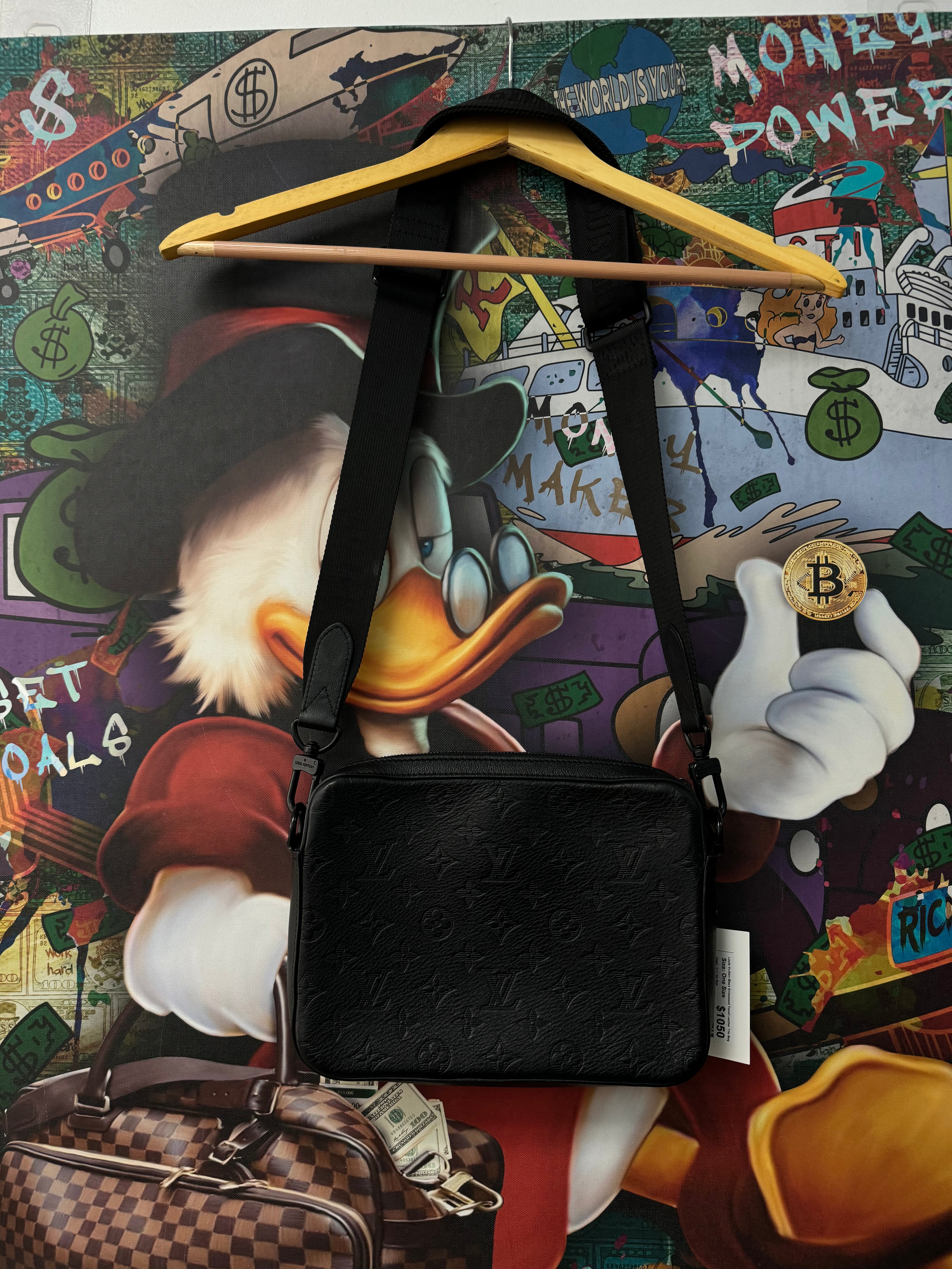 Louis Vuitton Black Embossed Tonal Leather Trio Bag