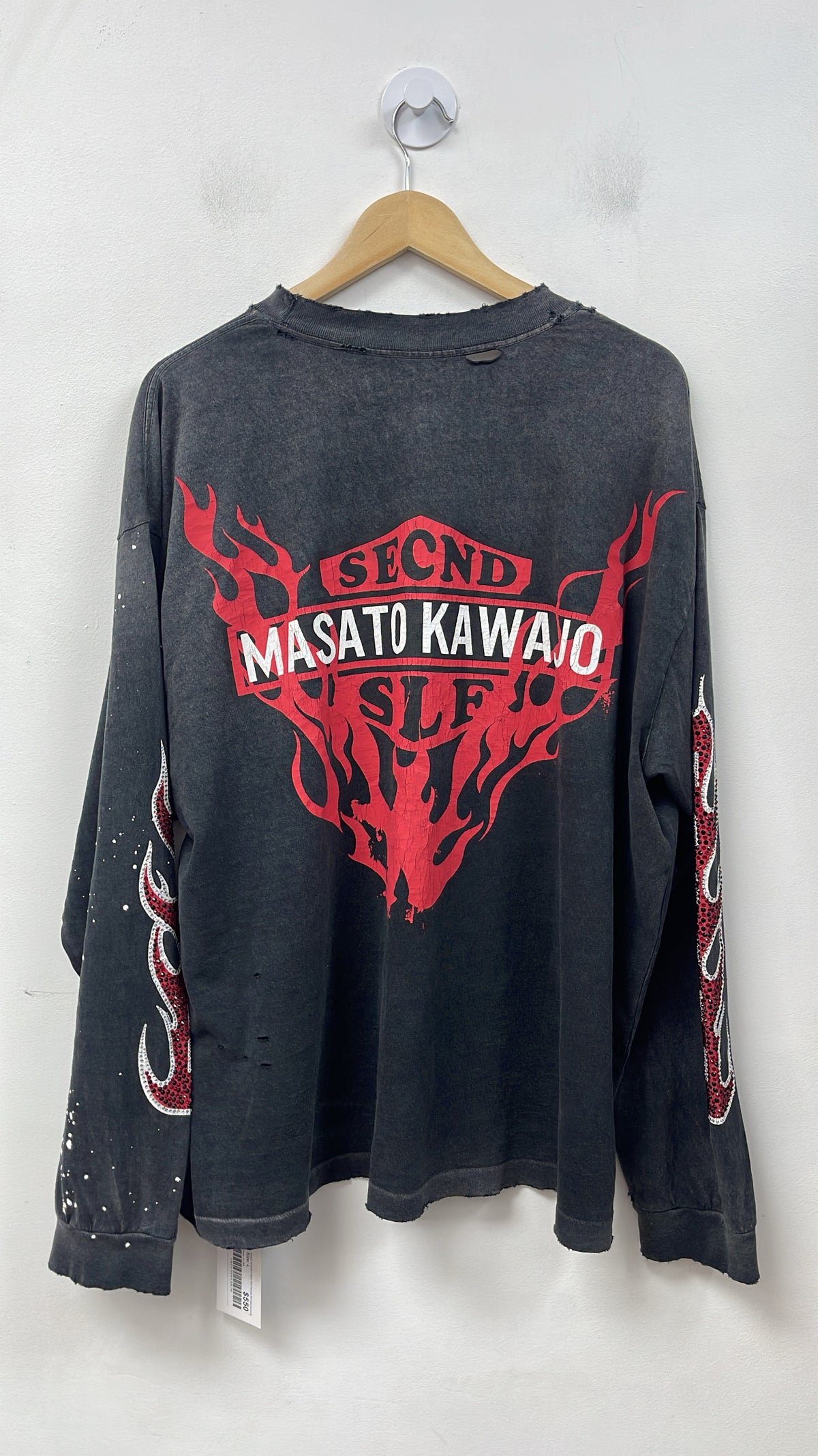 Masato Kwawjo SCNDSLF Black Red Flames Rhinestone Long Sleeve