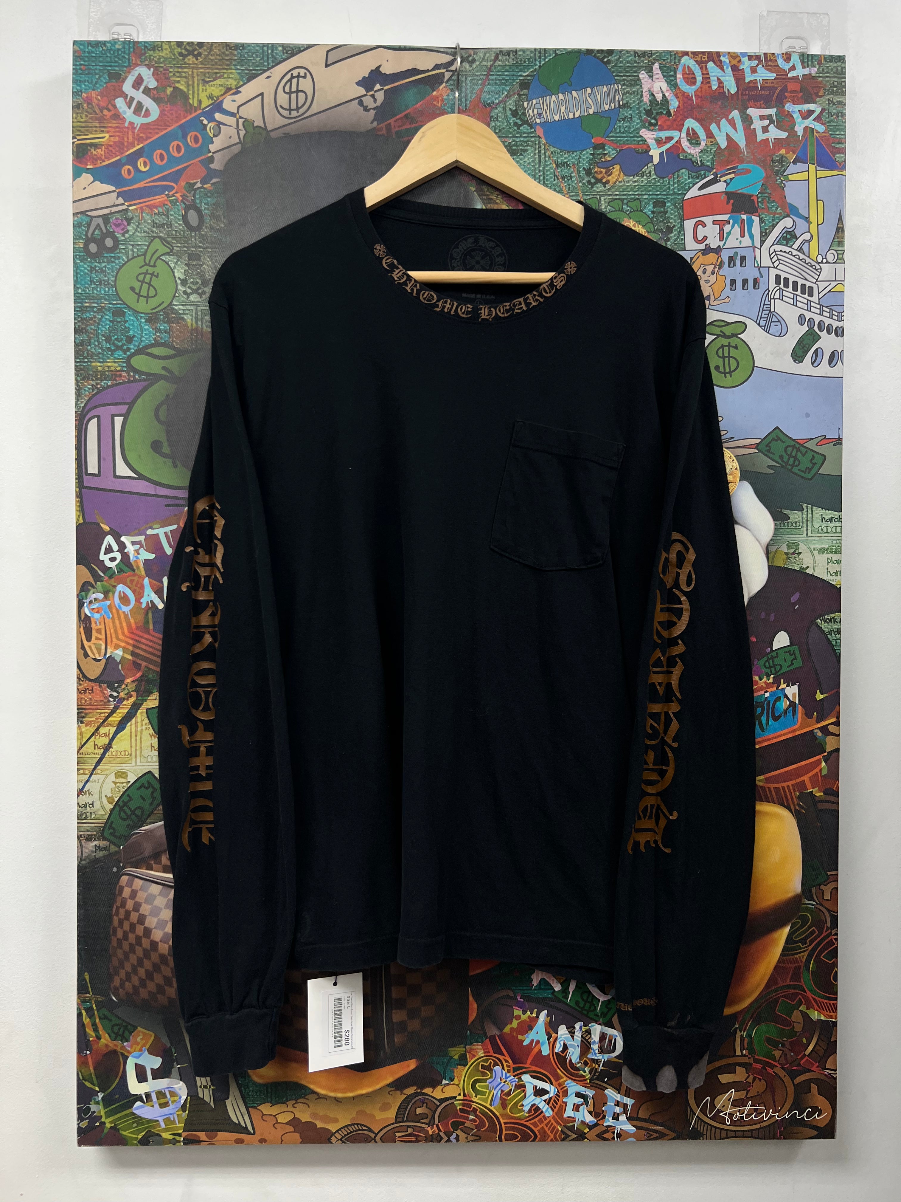 Chrome  Hearts Black Brown Neck Logo (Bleach Stain) Long Sleeve