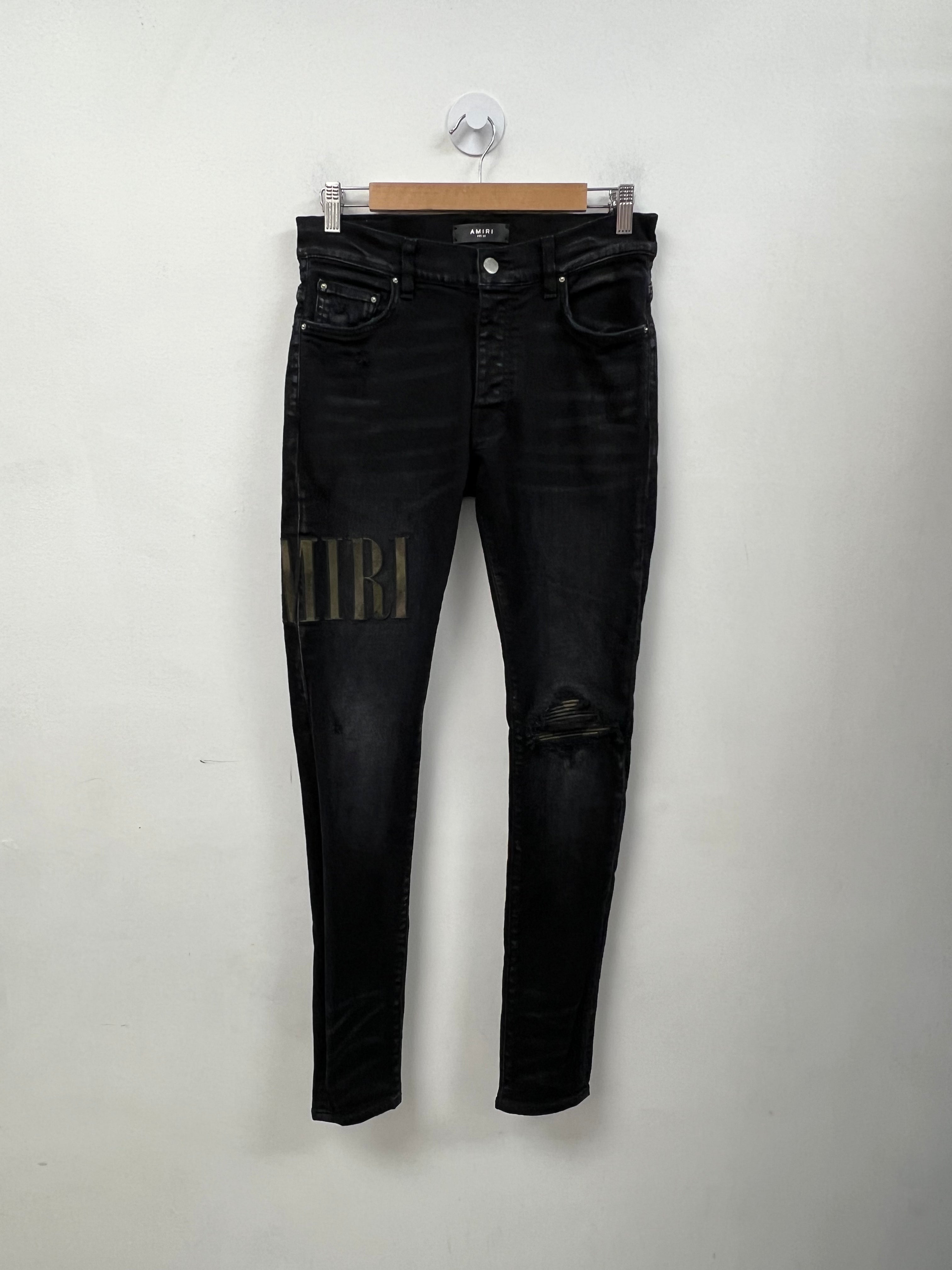 Amiri Black Wash Camo Patch Side Logo Jeans