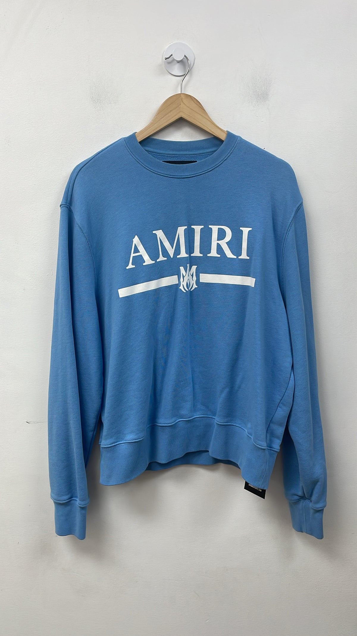 Amiri Baby Blue MA Bar Logo Crewneck