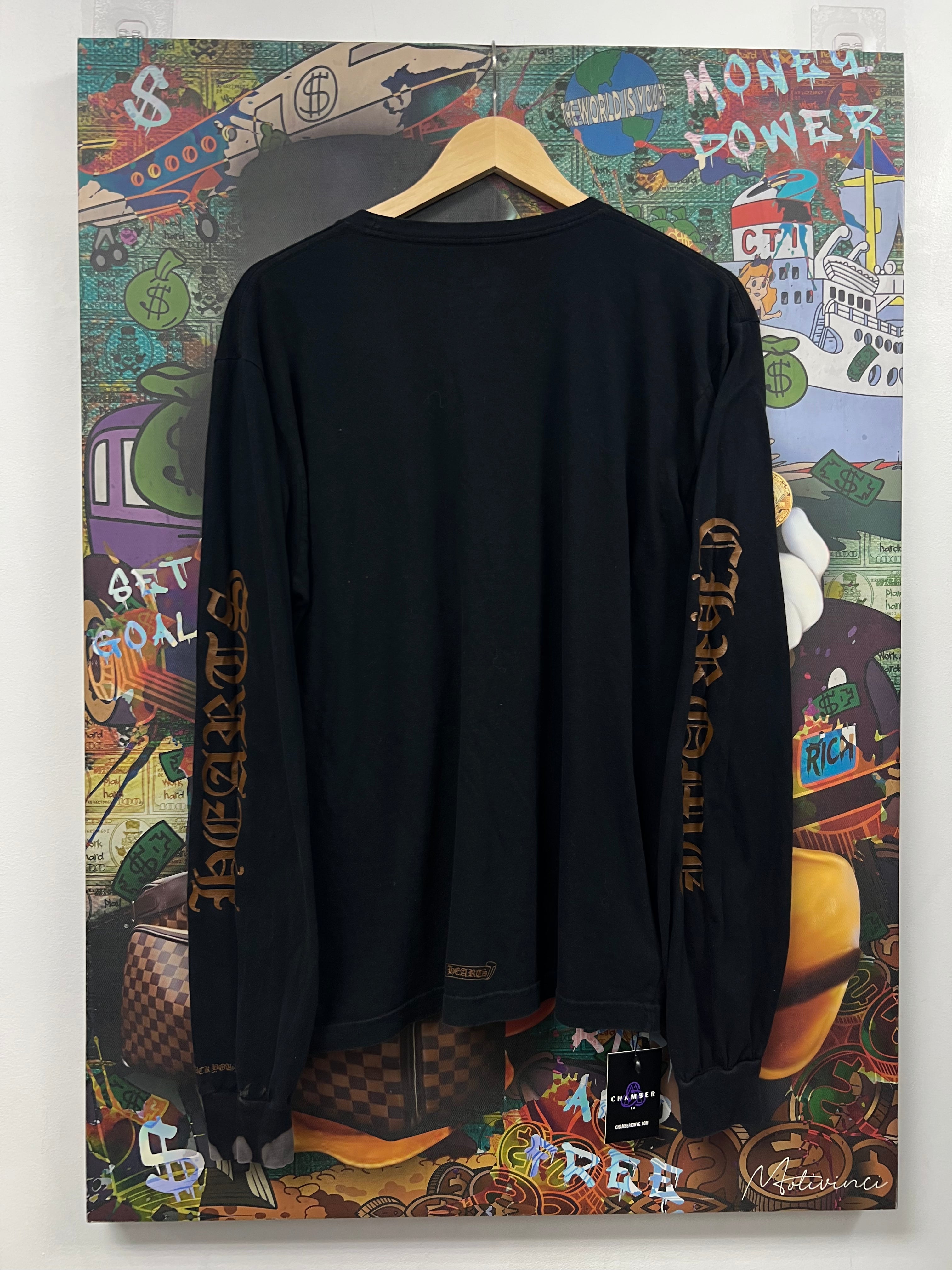 Chrome  Hearts Black Brown Neck Logo (Bleach Stain) Long Sleeve