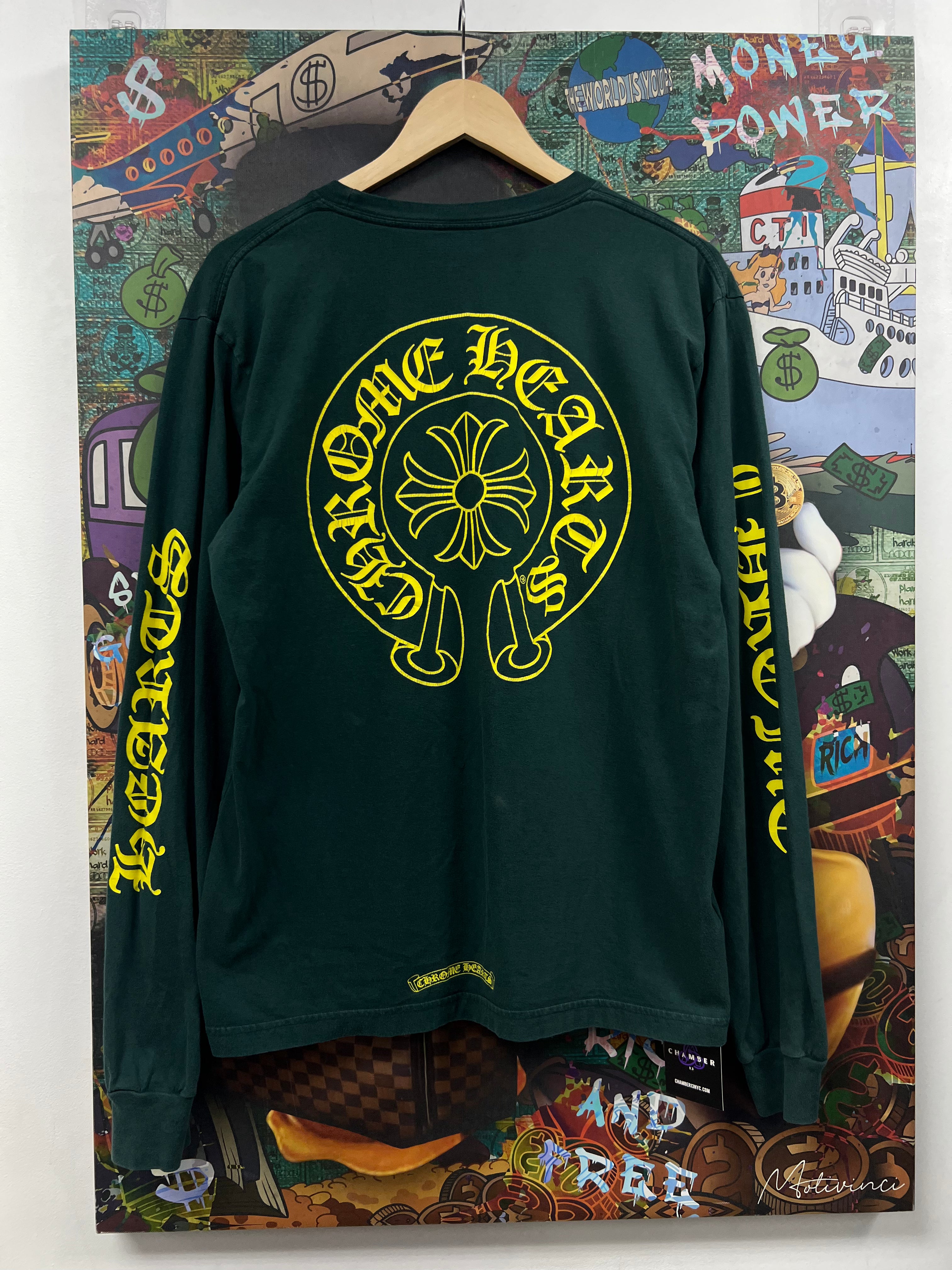 Chrome  Hearts Green Yellow Horsesoe Long Sleeve