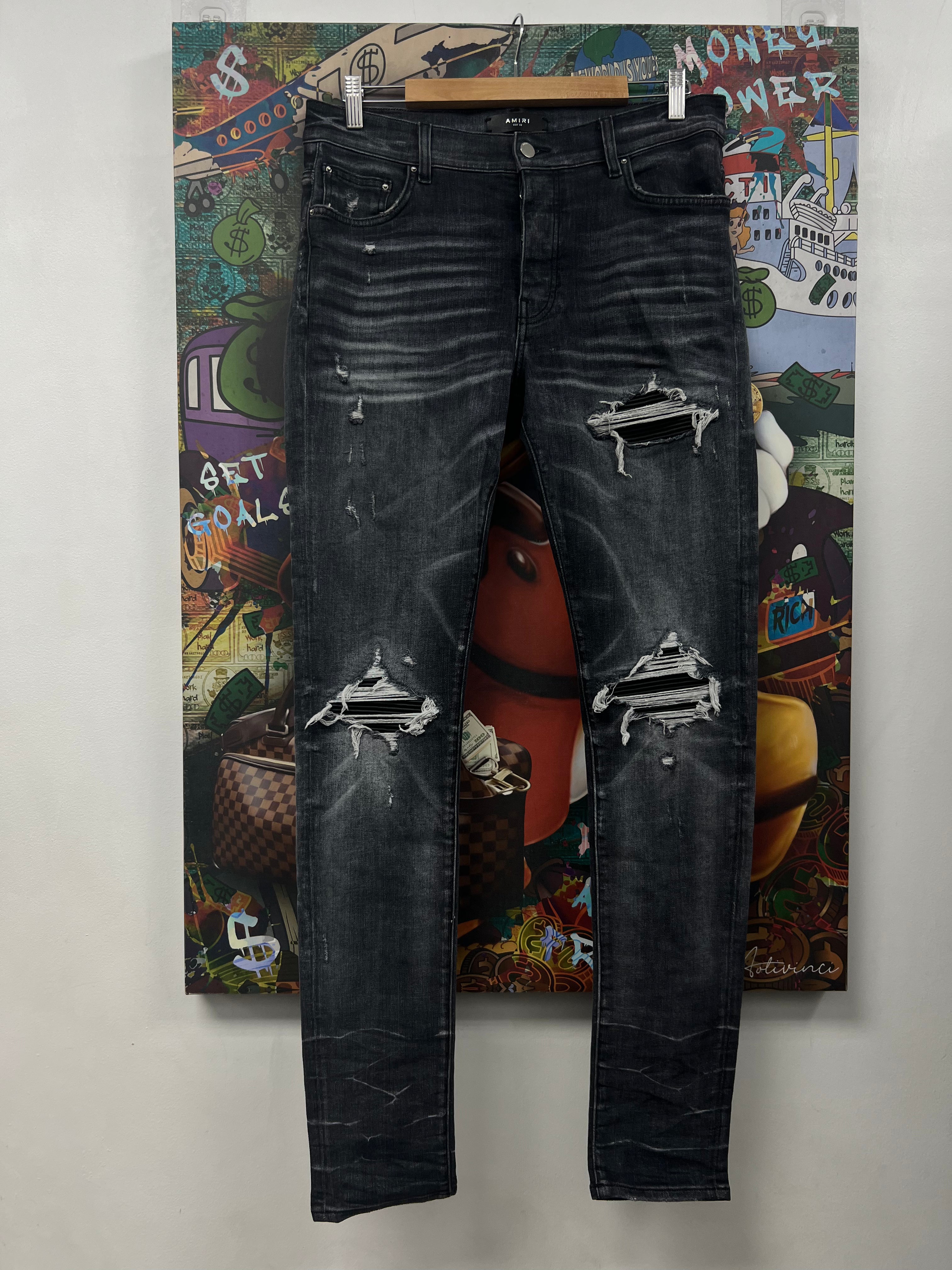 Amiri MX1 Grey Black Patch Jeans