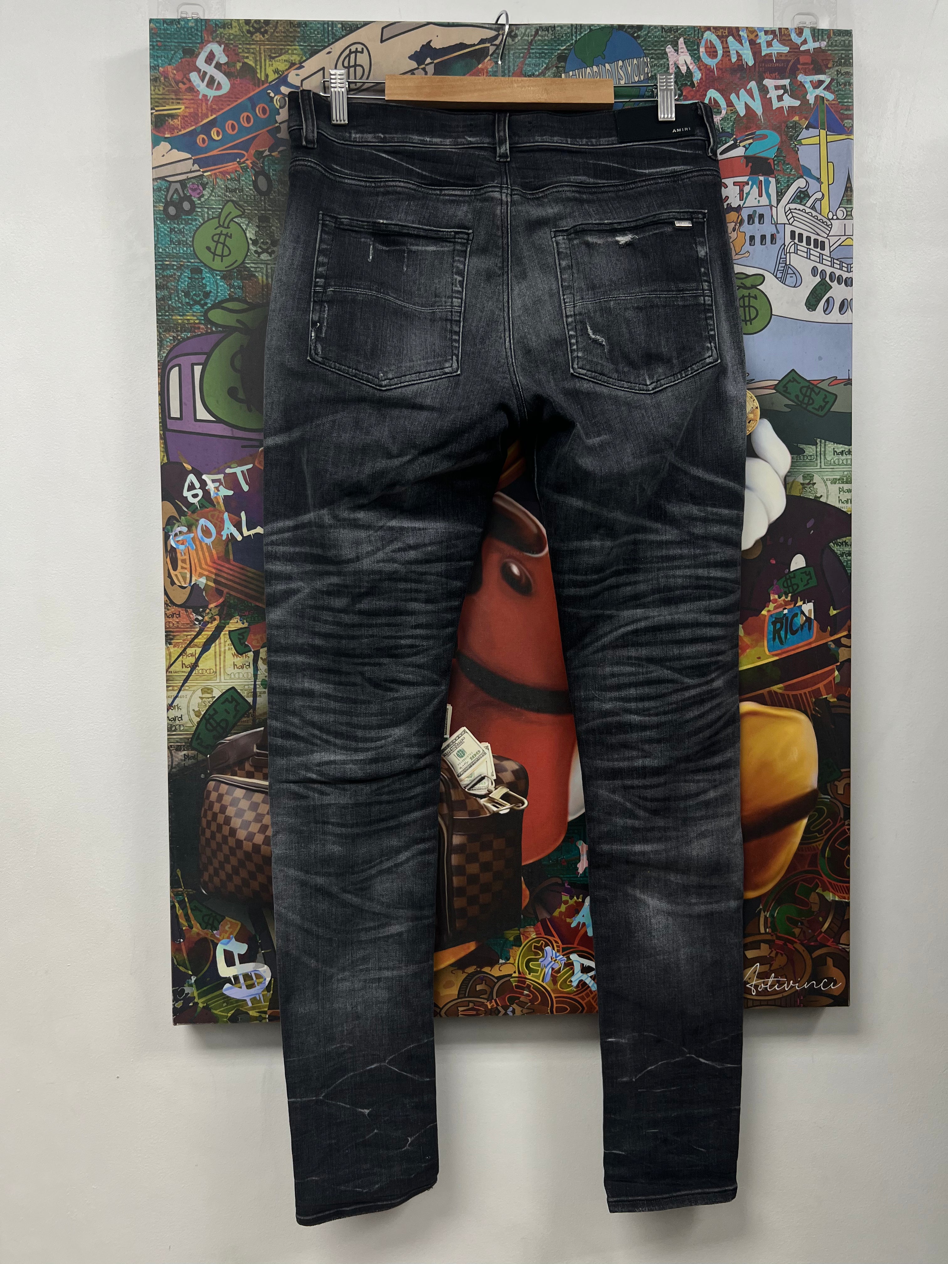 Amiri MX1 Grey Black Patch Jeans