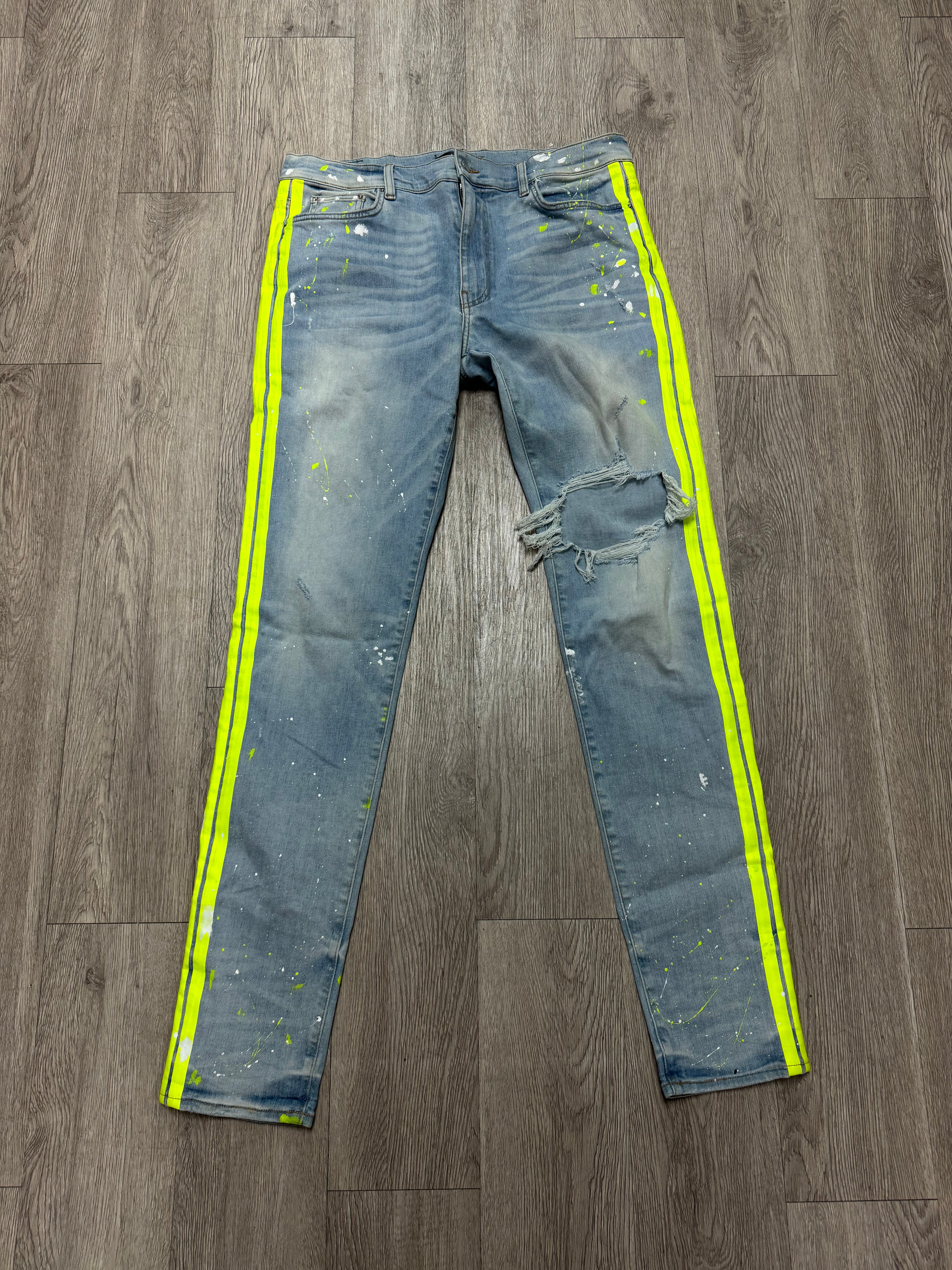 Amiri Light Wash Neon Splatter Stripe Jeans