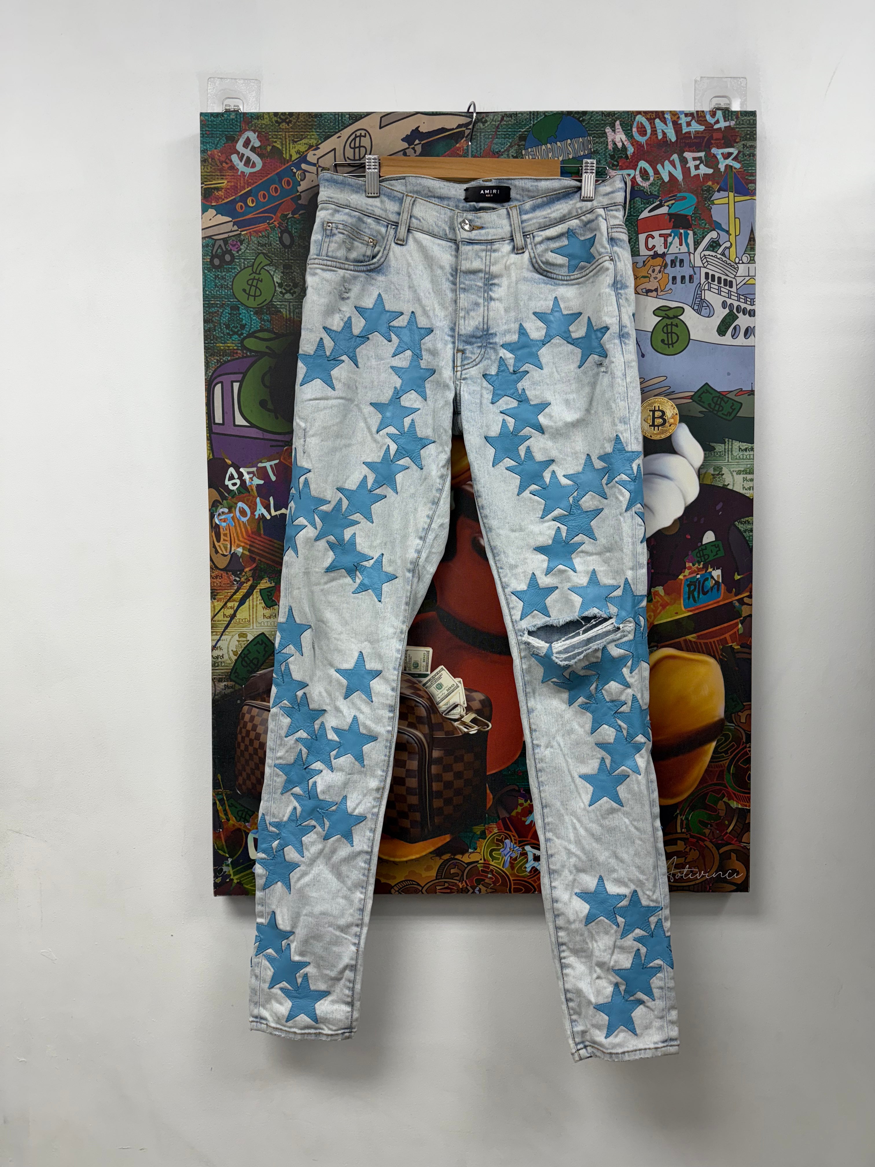 Amiri Light Wash Baby Blue Chemist Star Jeans