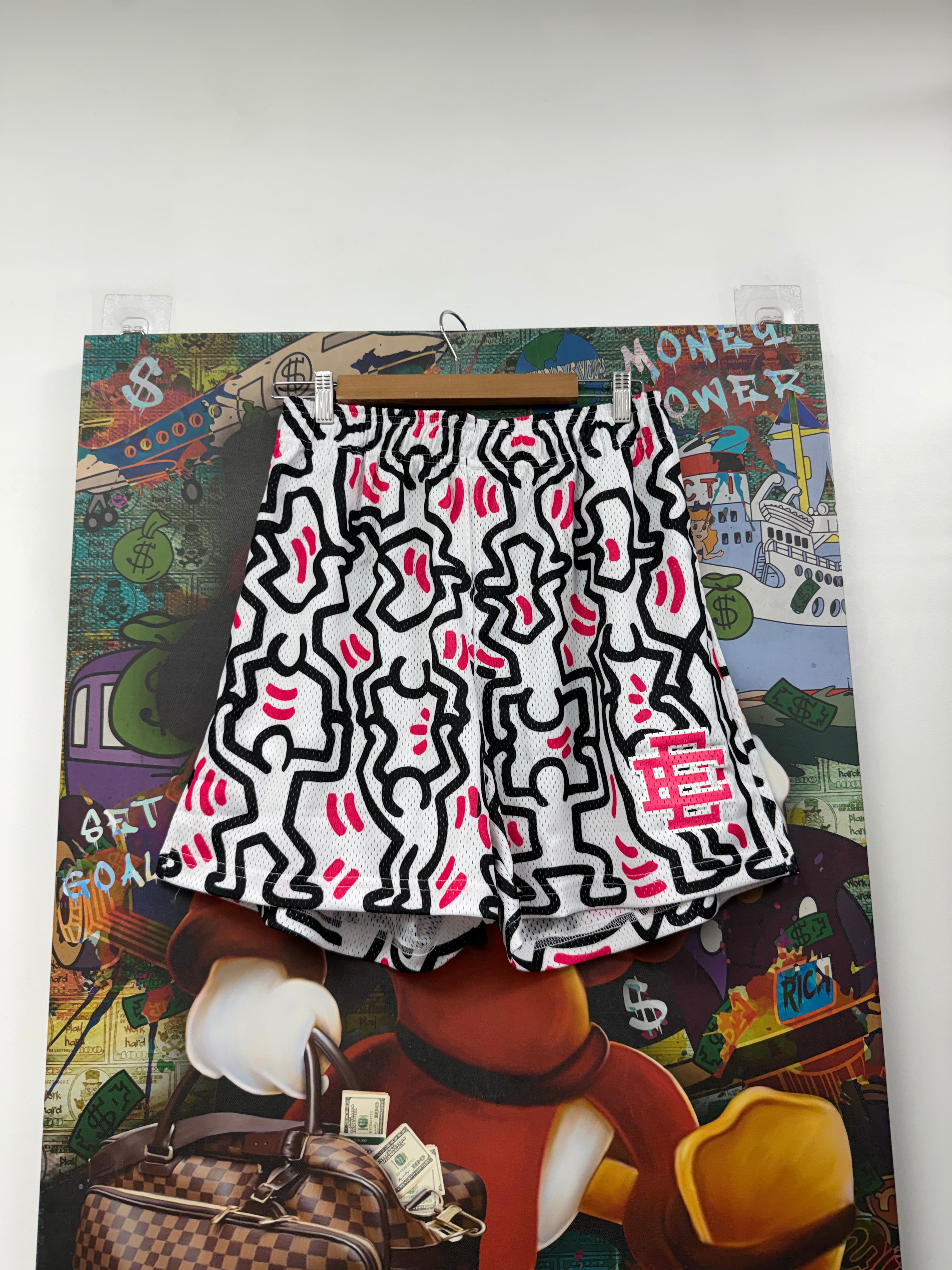 Eric Emanuel Pink White Keith Haring Shorts
