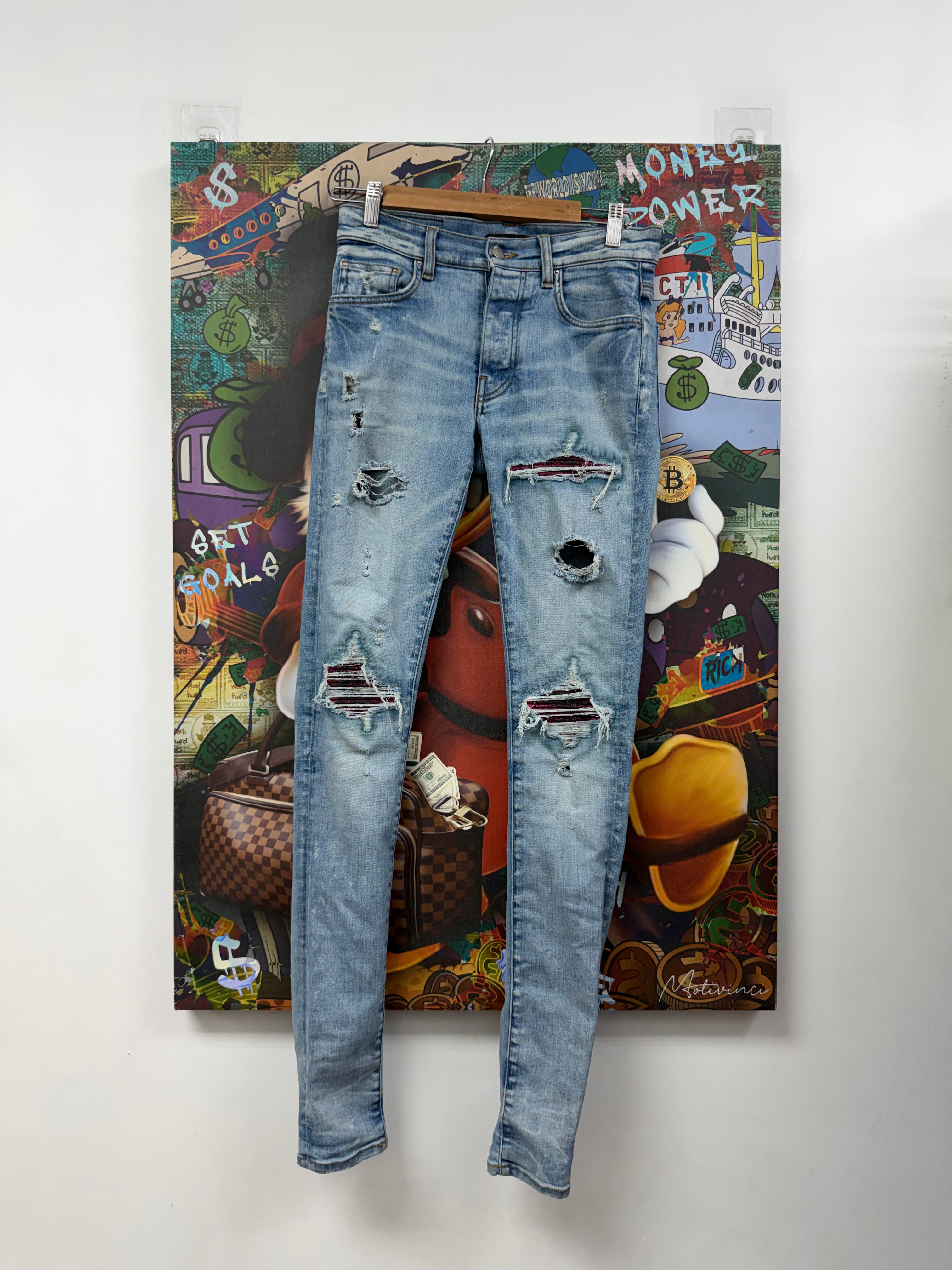 Amiri Light Wash Mx1 Pink Crackle Jeans