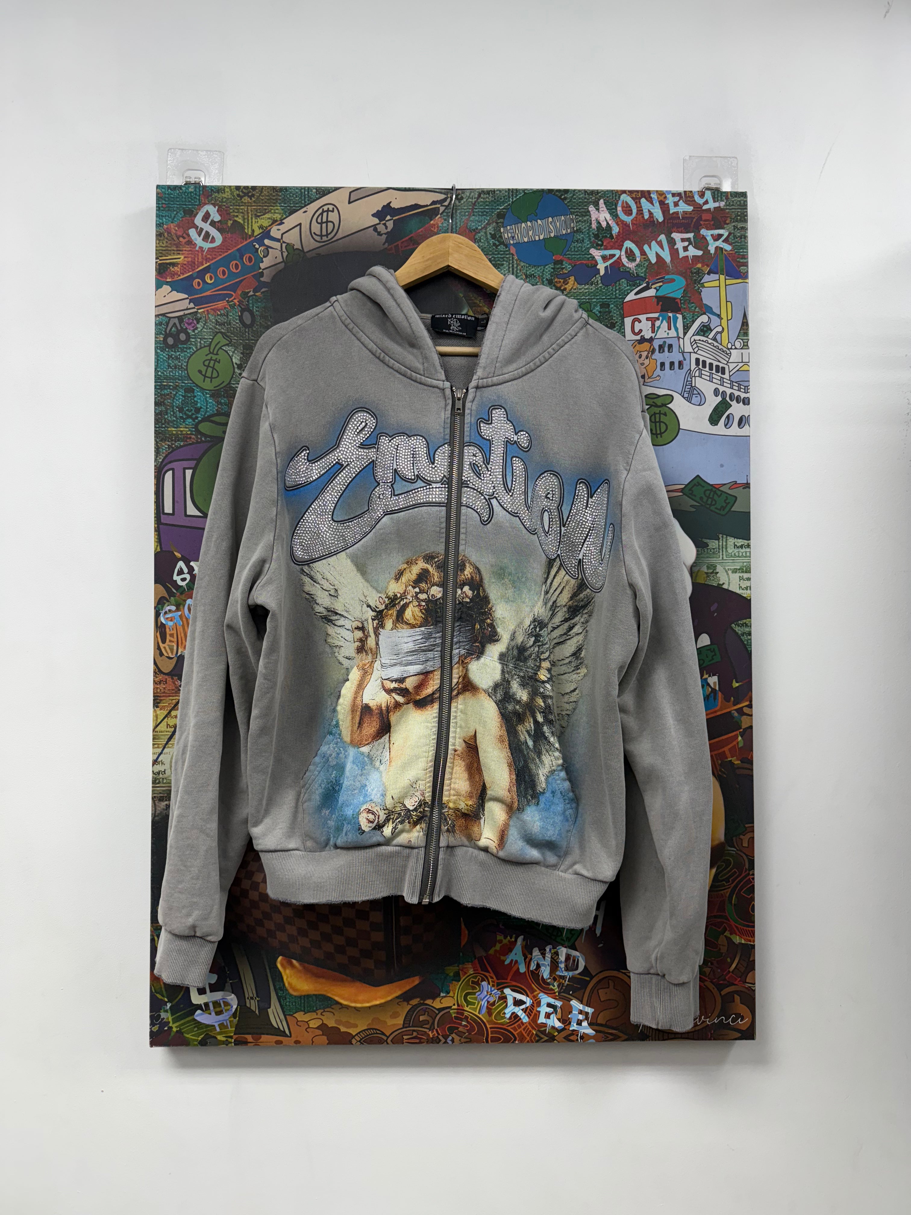 Mixed Emotions Grey Rhinestone Zip Up