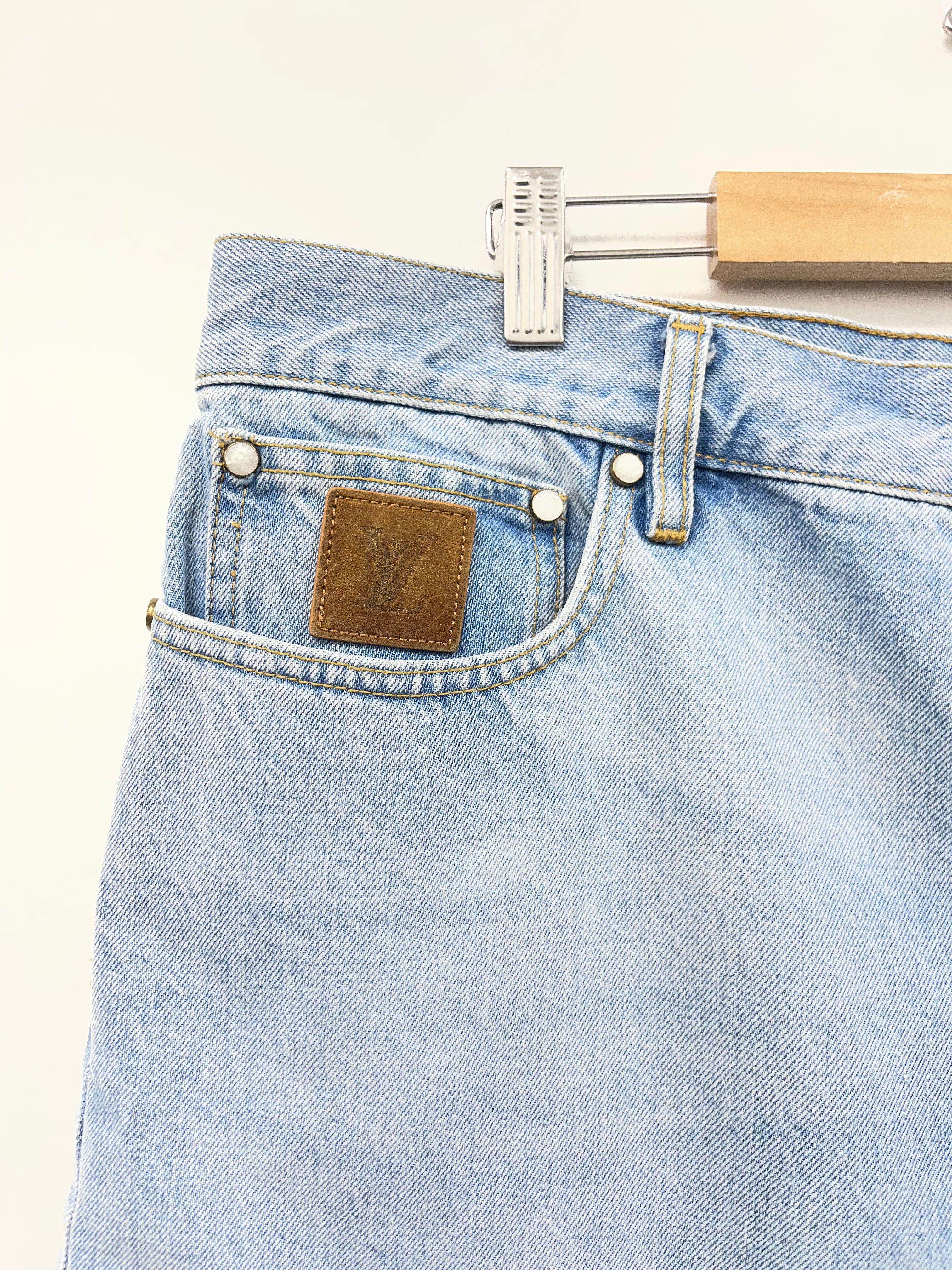 Louis Vuitton Light Wash Back Pocket Logo Jean Shorts