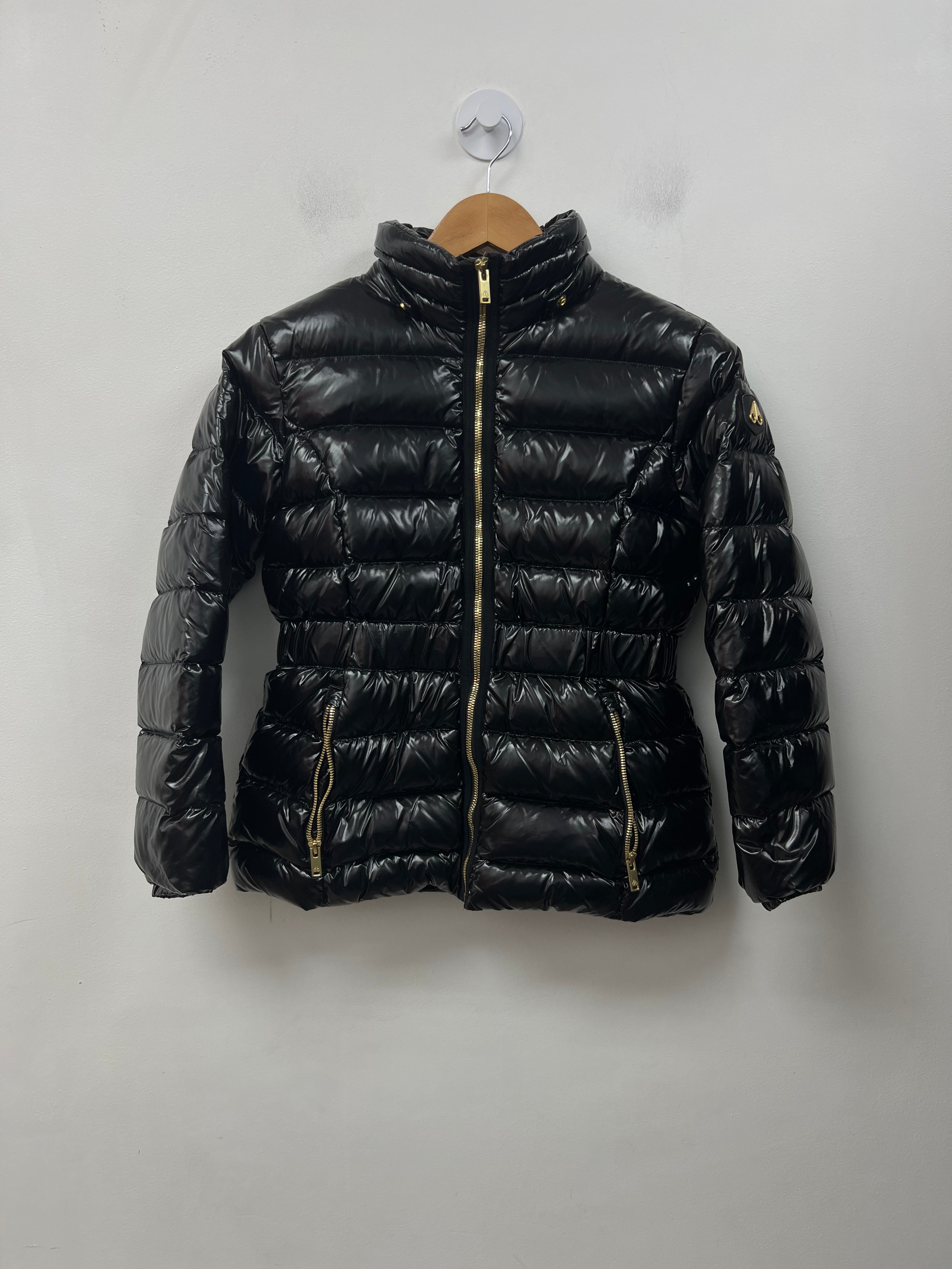 Moose Knuckles Black Gold Patent Leather (Missing Hood) Puffer Jacket