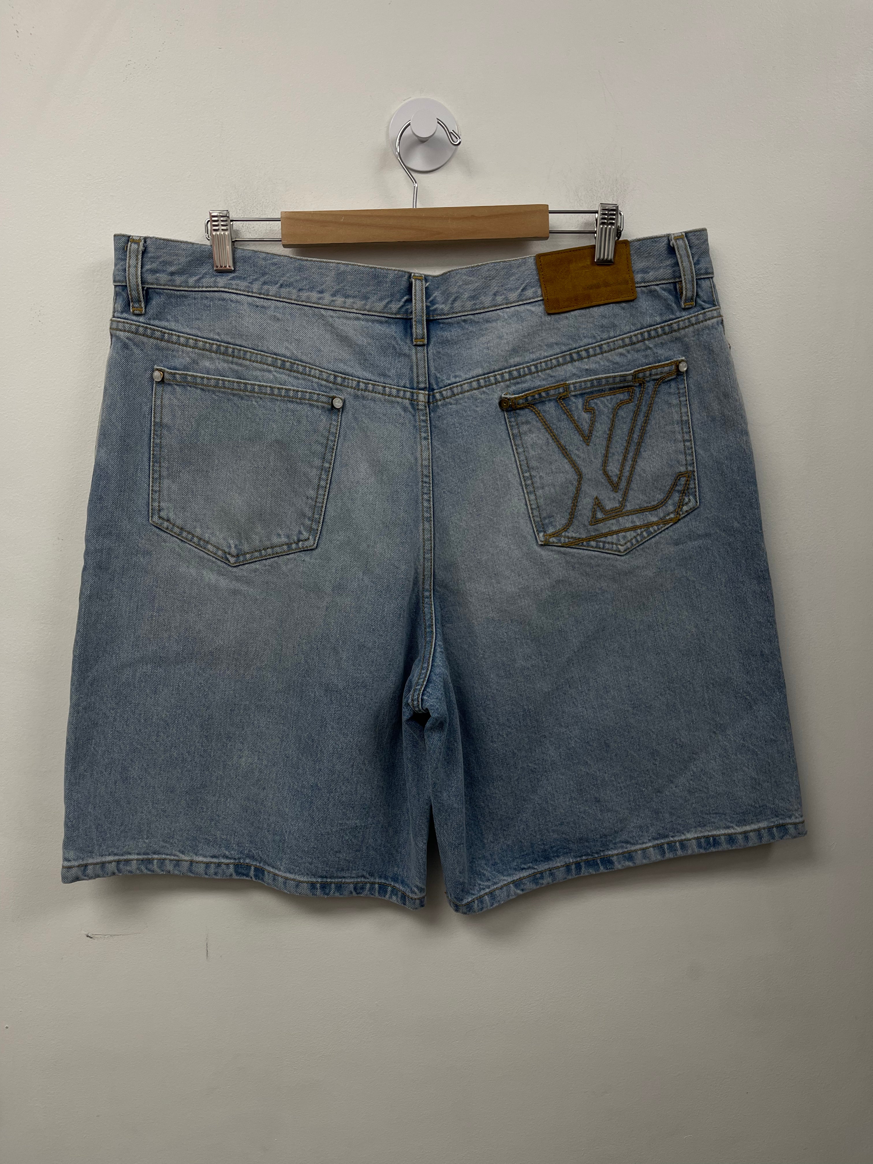 Louis Vuitton Light Wash Back Pocket Logo Jean Shorts