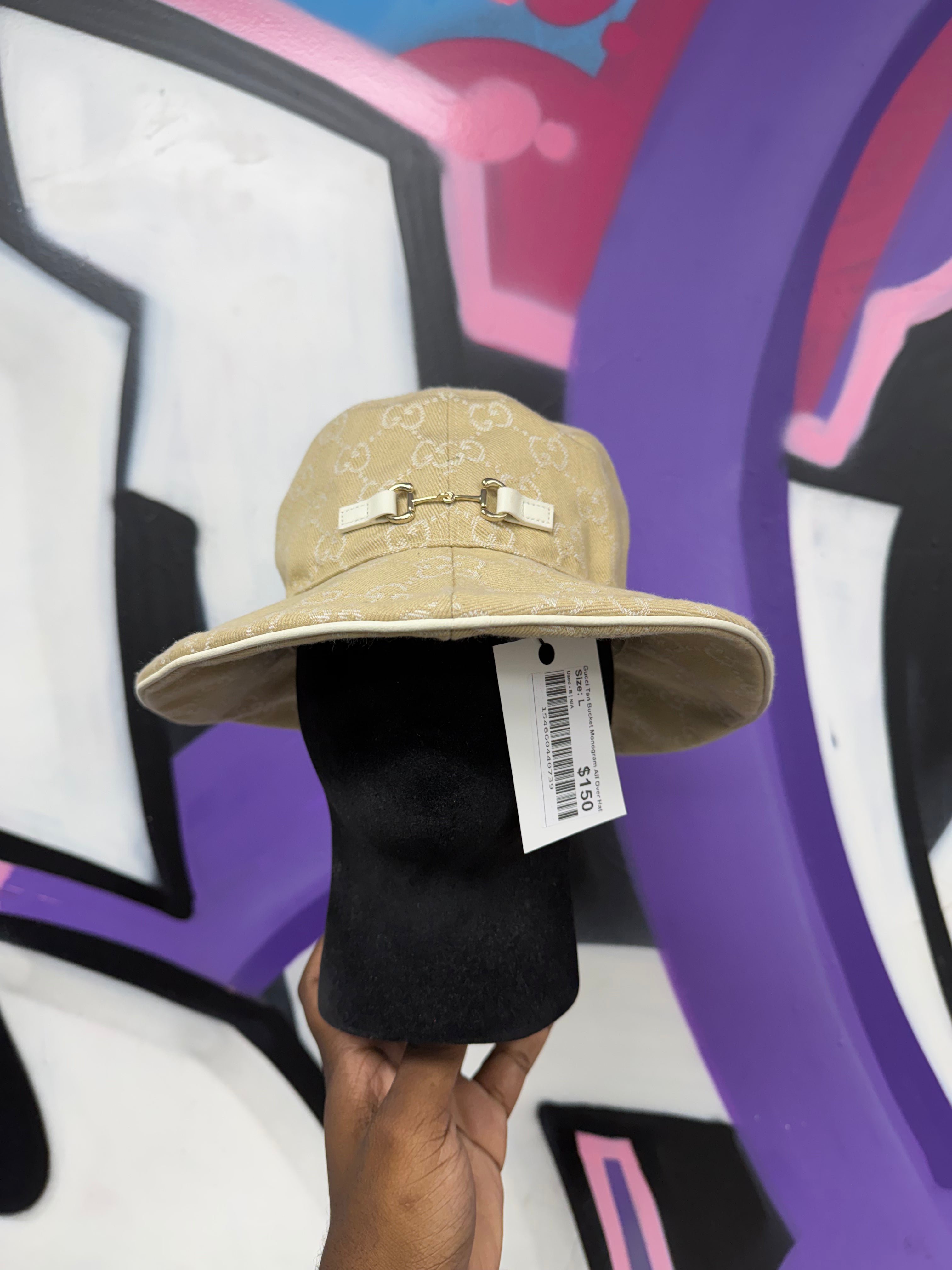 Gucci Tan Bucket Monogram All Over Hat