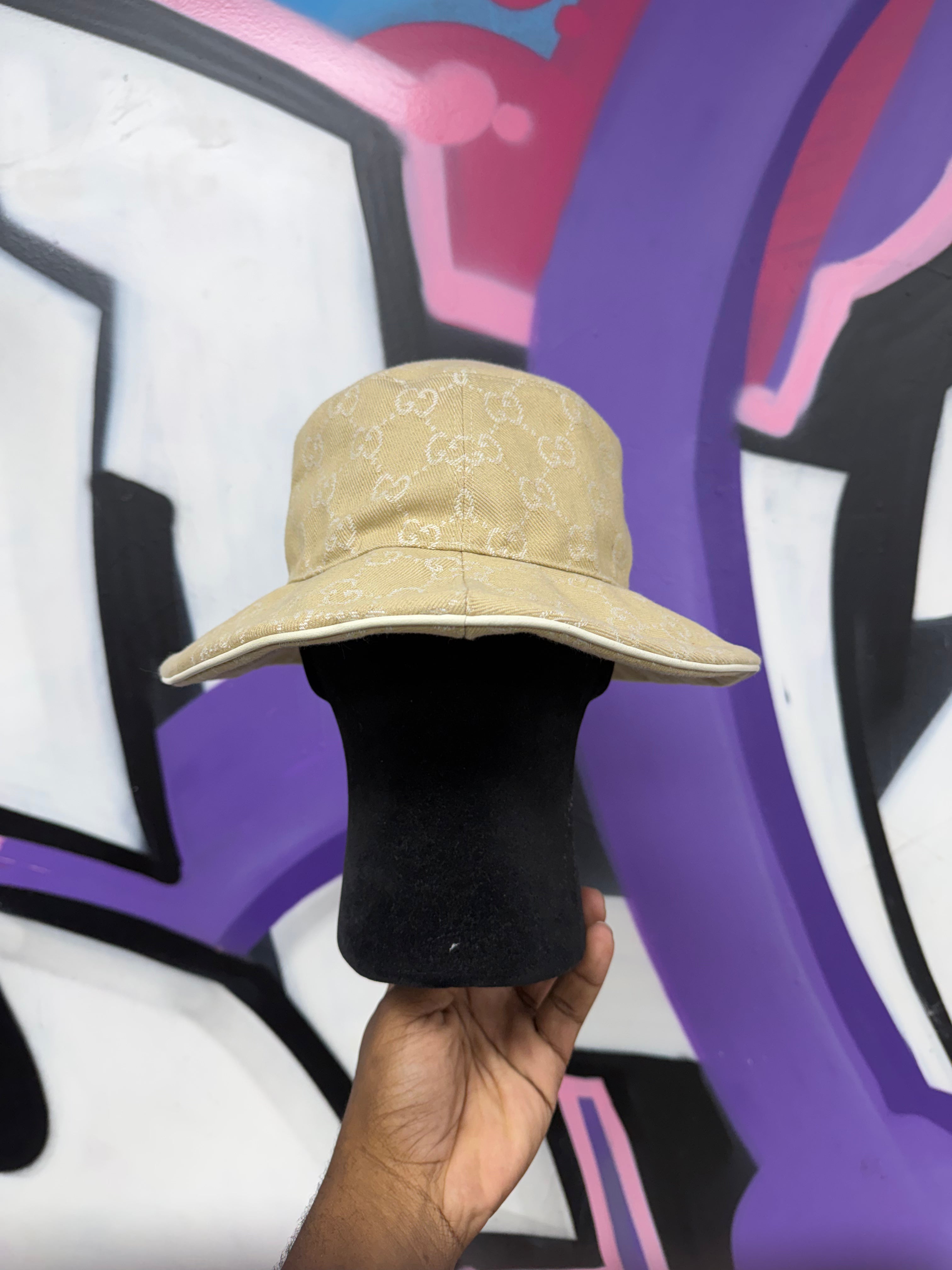 Gucci Tan Bucket Monogram All Over Hat