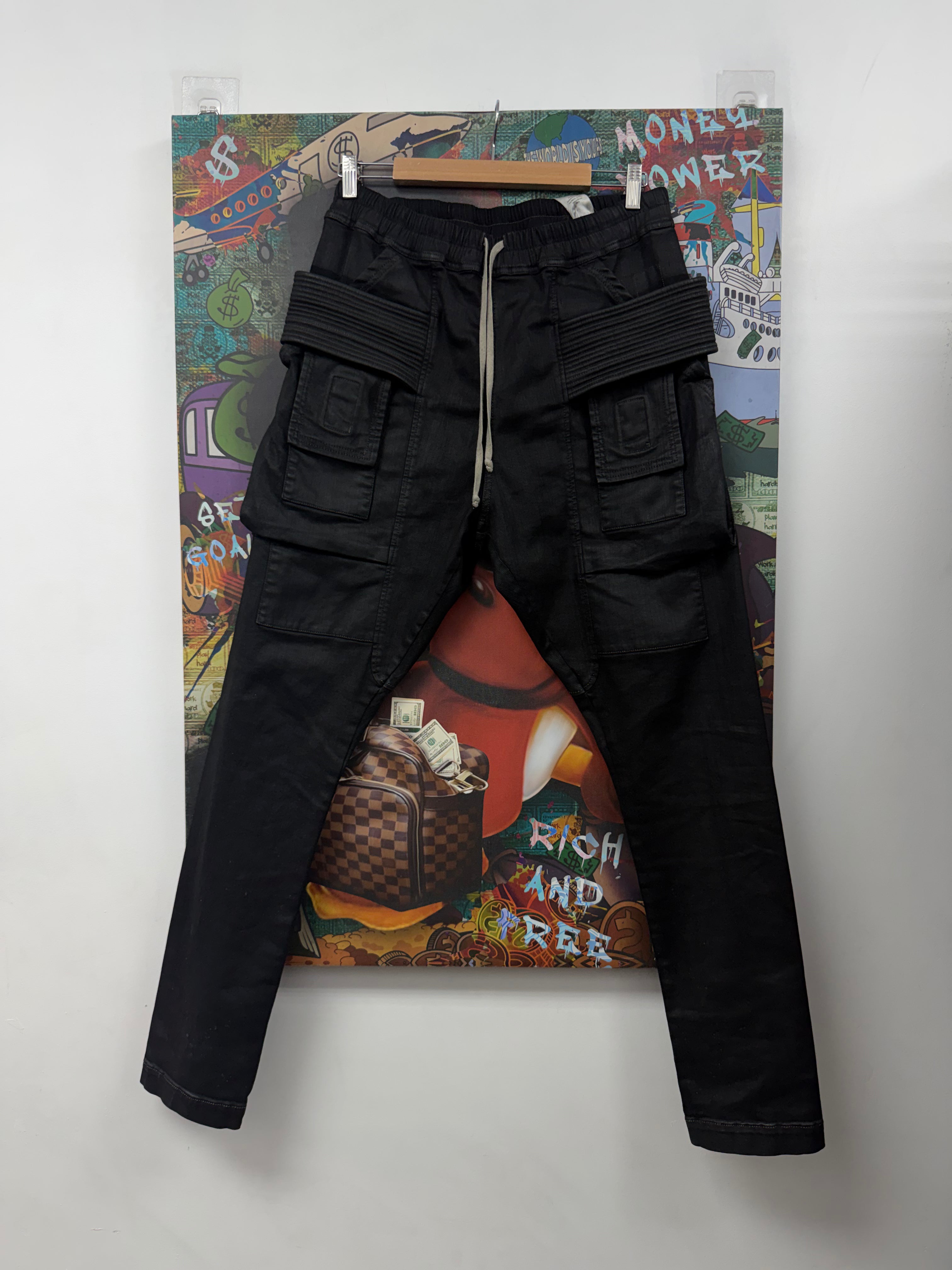 Rick Owens Blaxk Waxed Creatch Cargo Pants