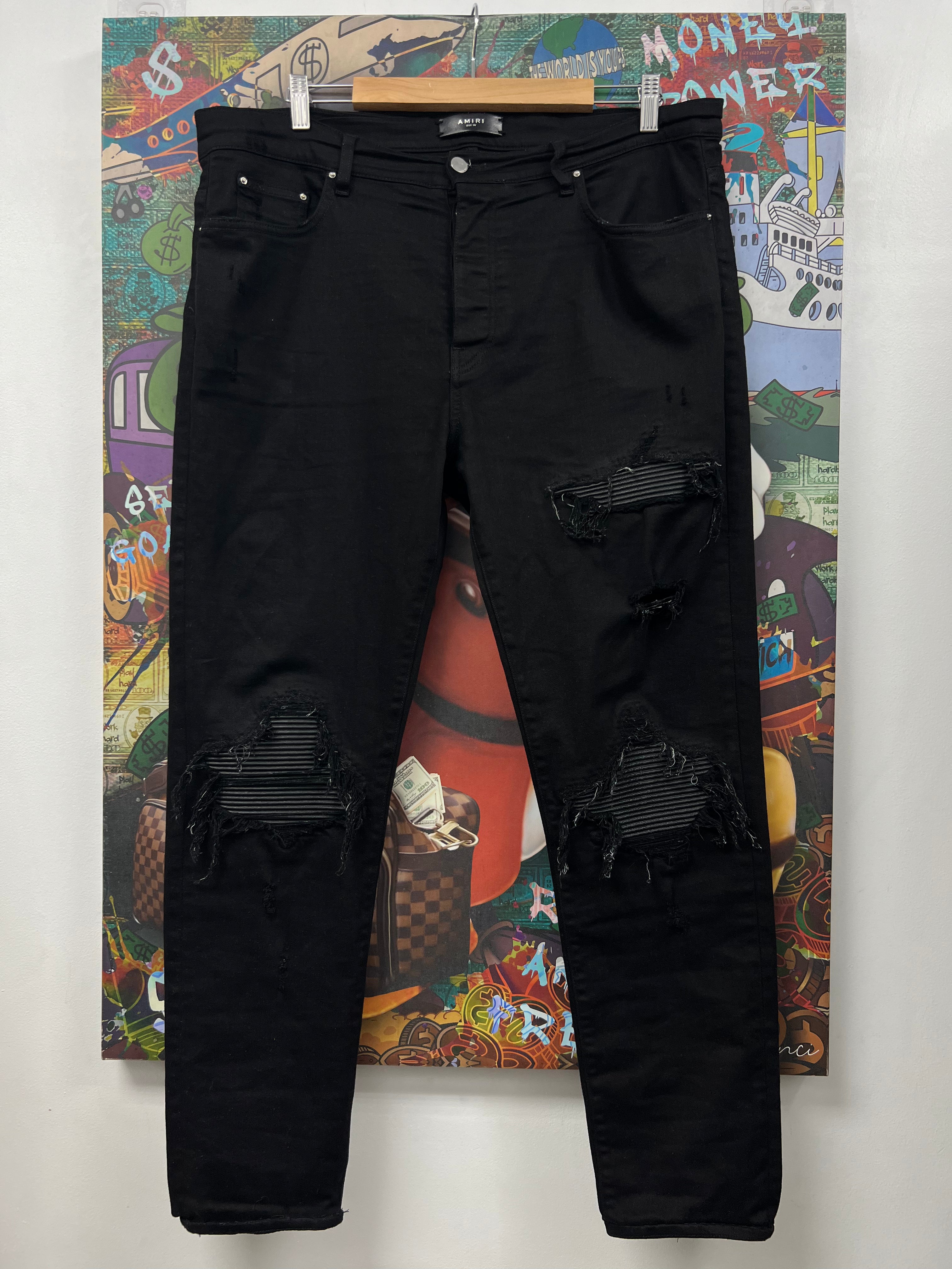 Amiri MX1 Black Black Patch Jeans (Altered Short)