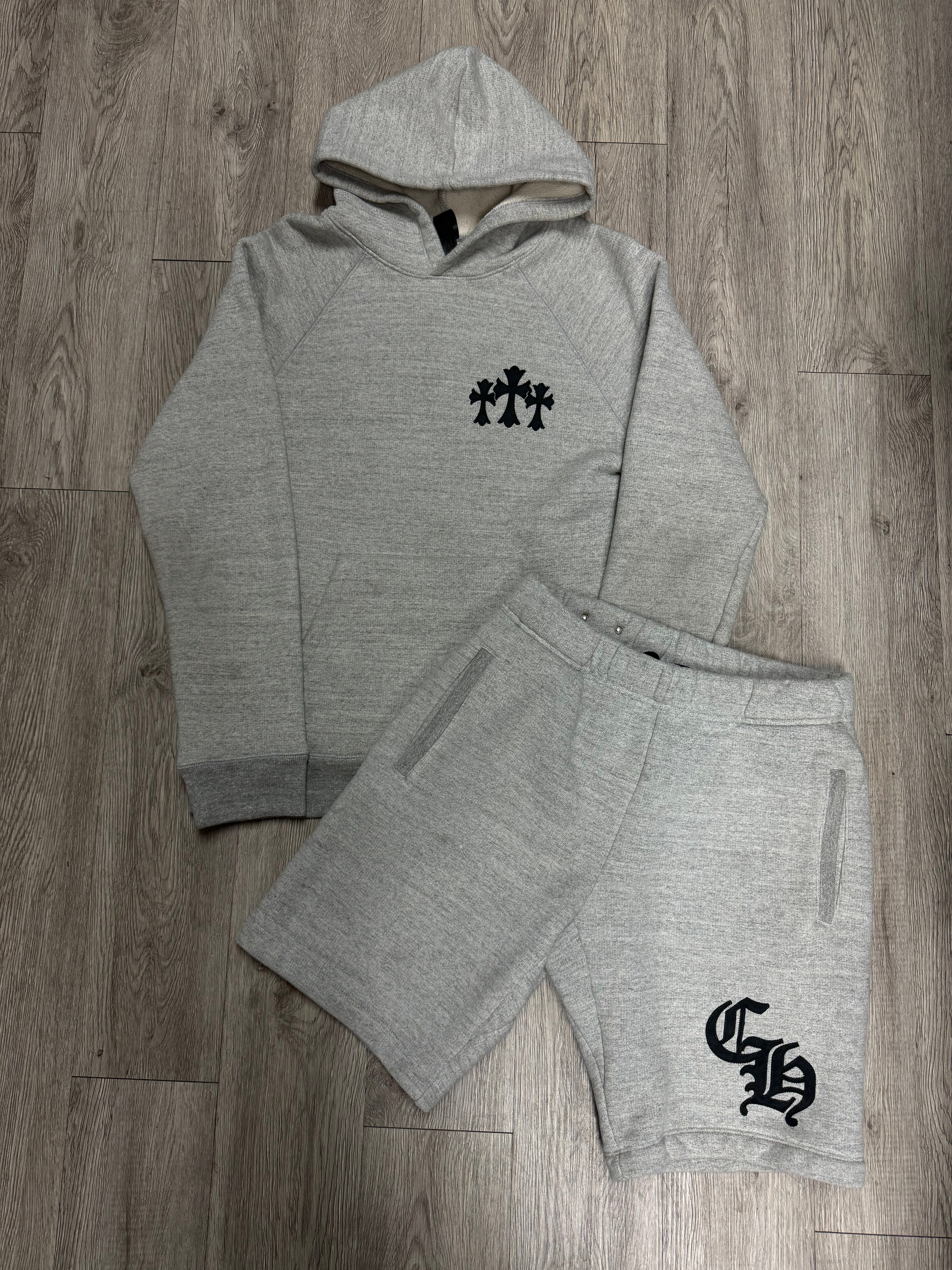 Chrome Hearts 7-11 Grey Embroidered Triple Cross Shorts Set