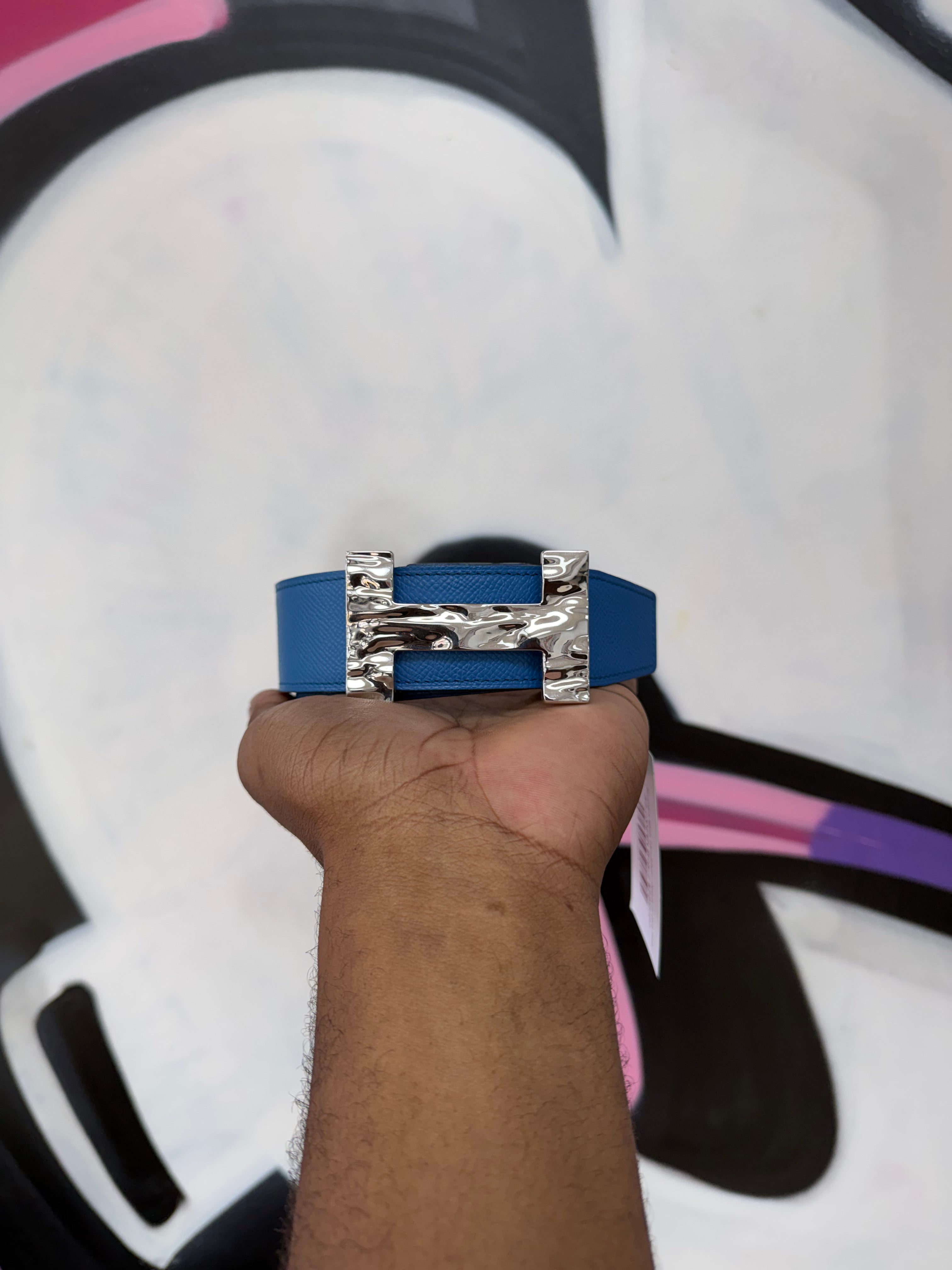 Hermes Blue Tan Silver Wave H (90) Belt