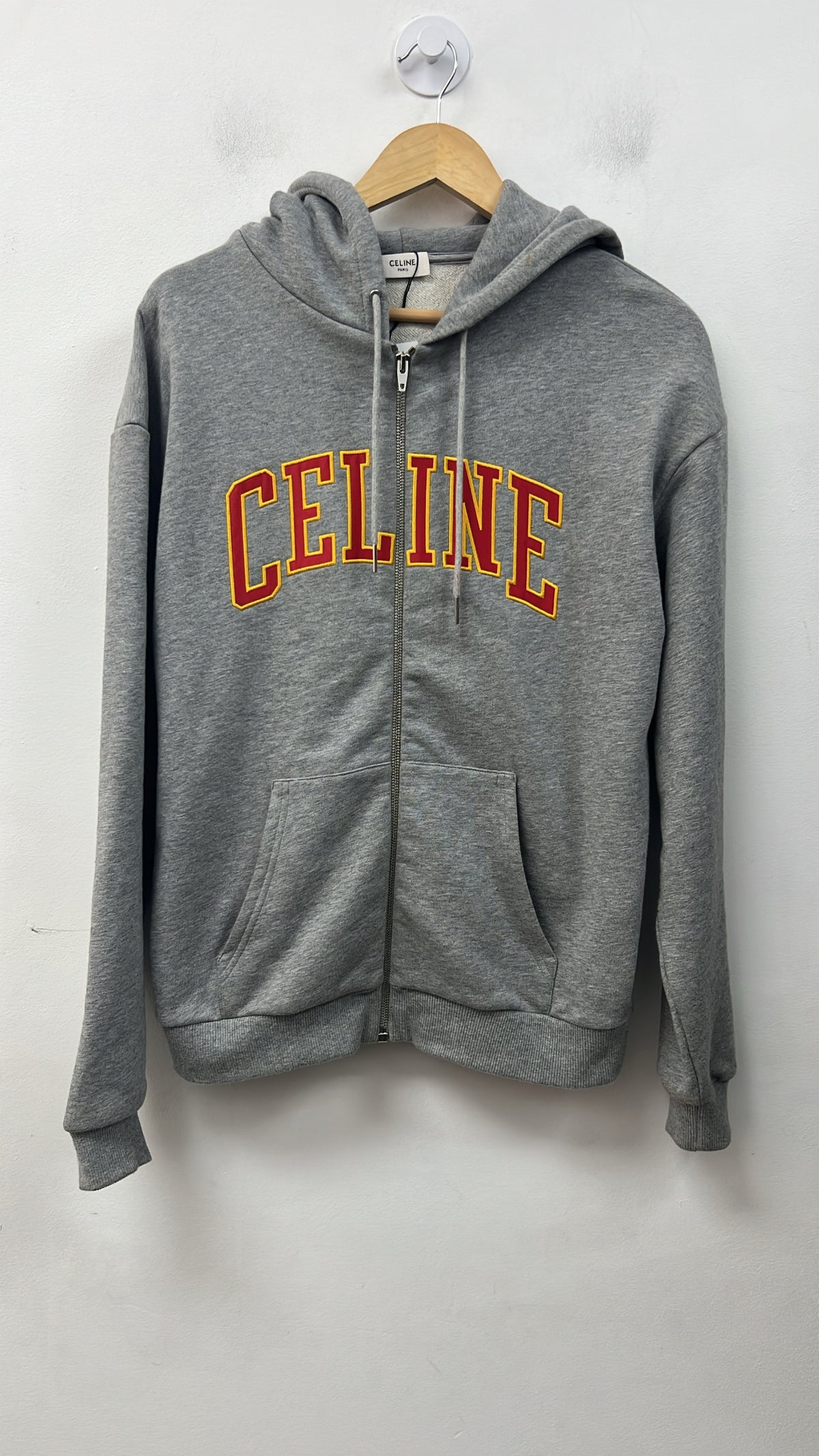 Celine Grey Yellow Red Arc Logo Hoodie