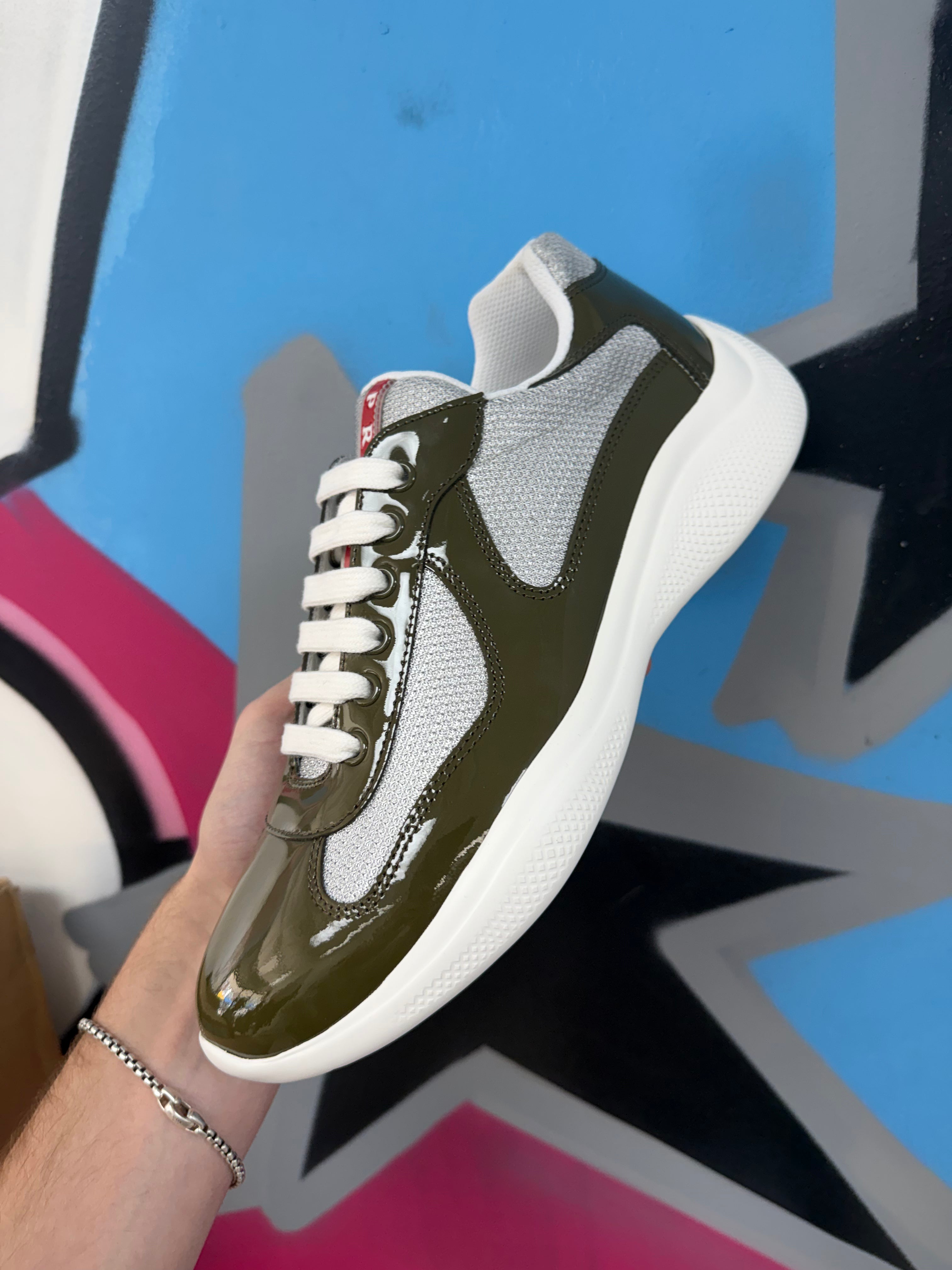 Prada White Olive American Cup Sneakers