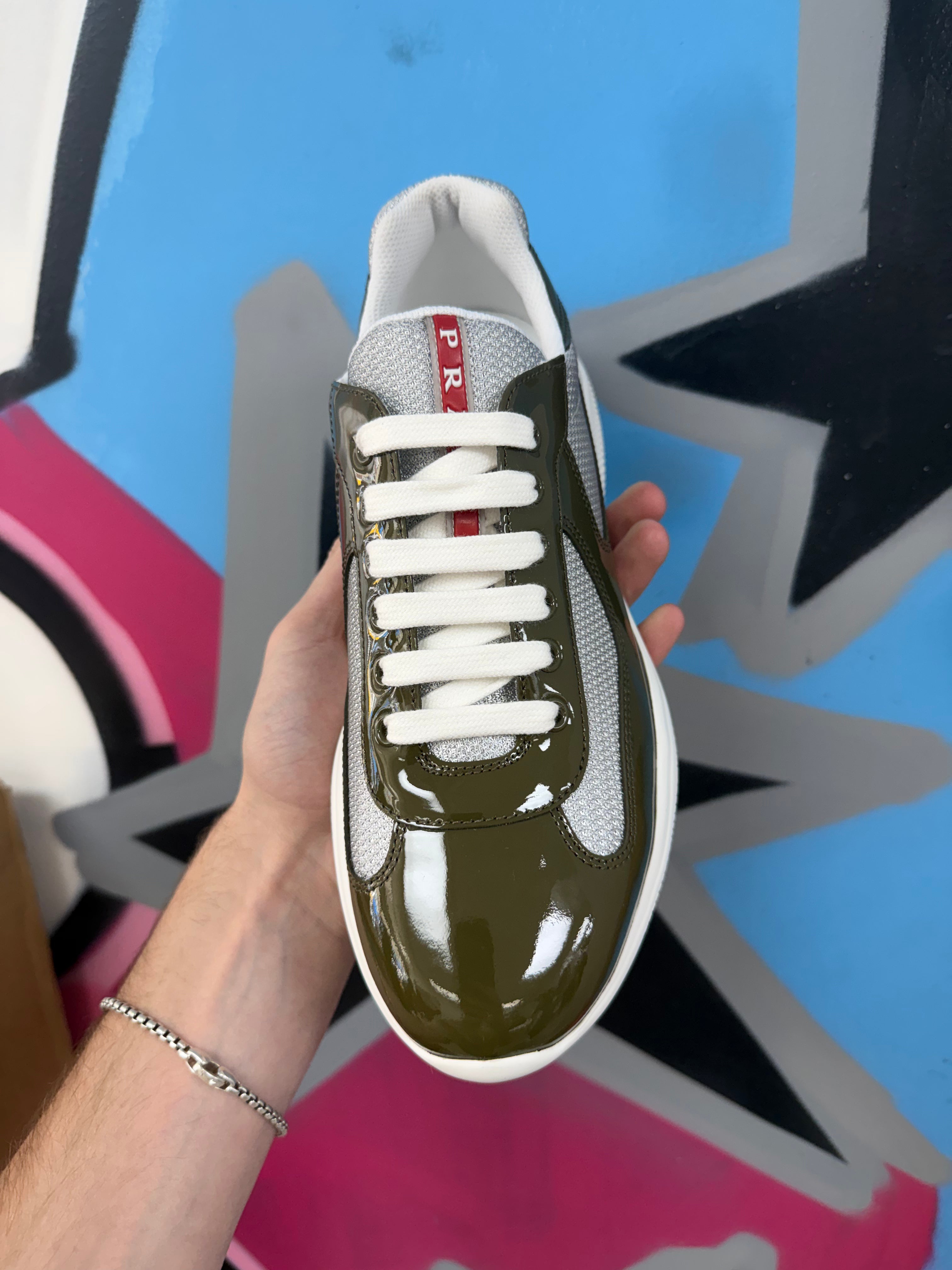 Prada White Olive American Cup Sneakers