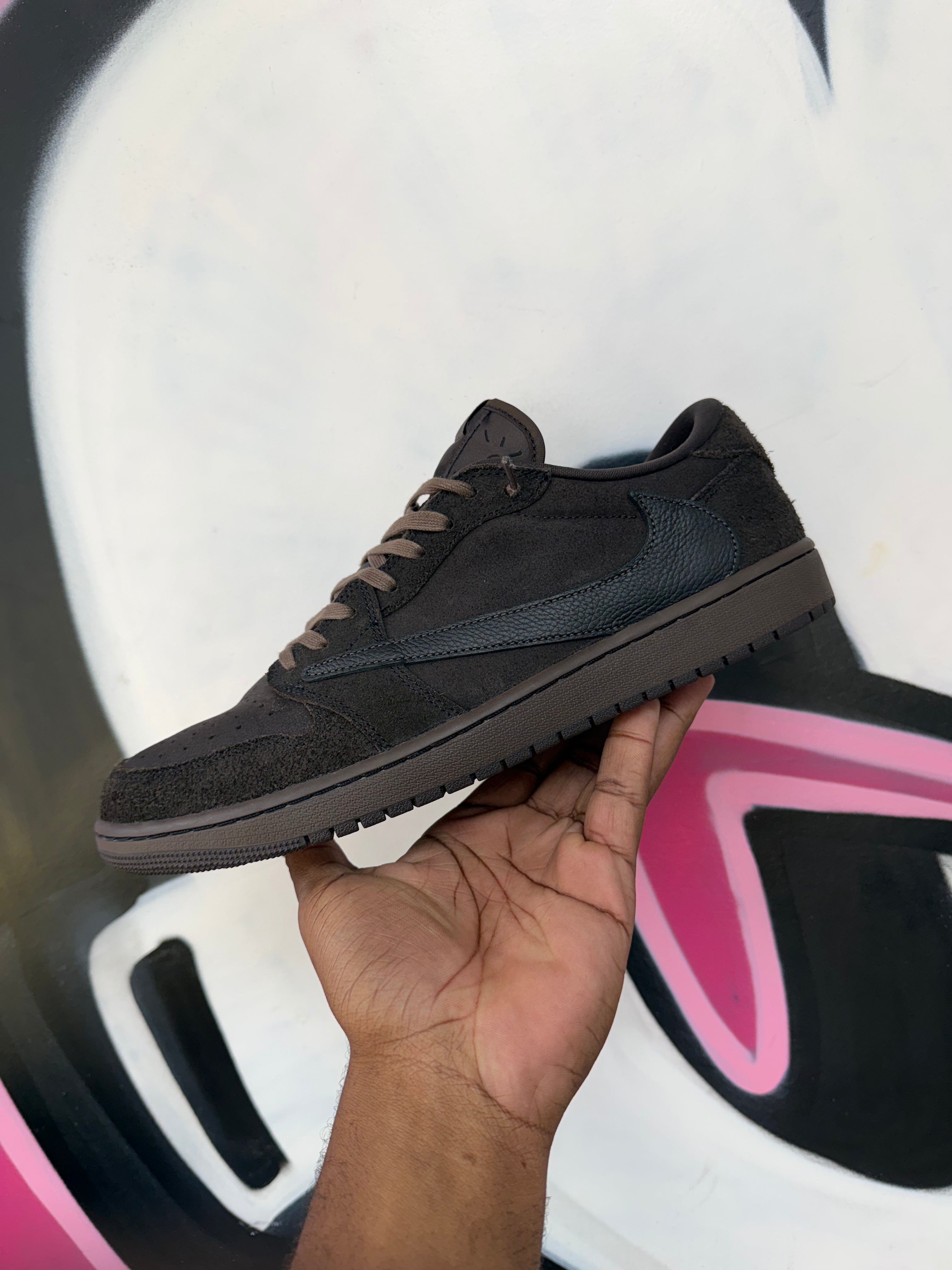Jordan 1 Low Travis Scott Brown Velvet Sneakers