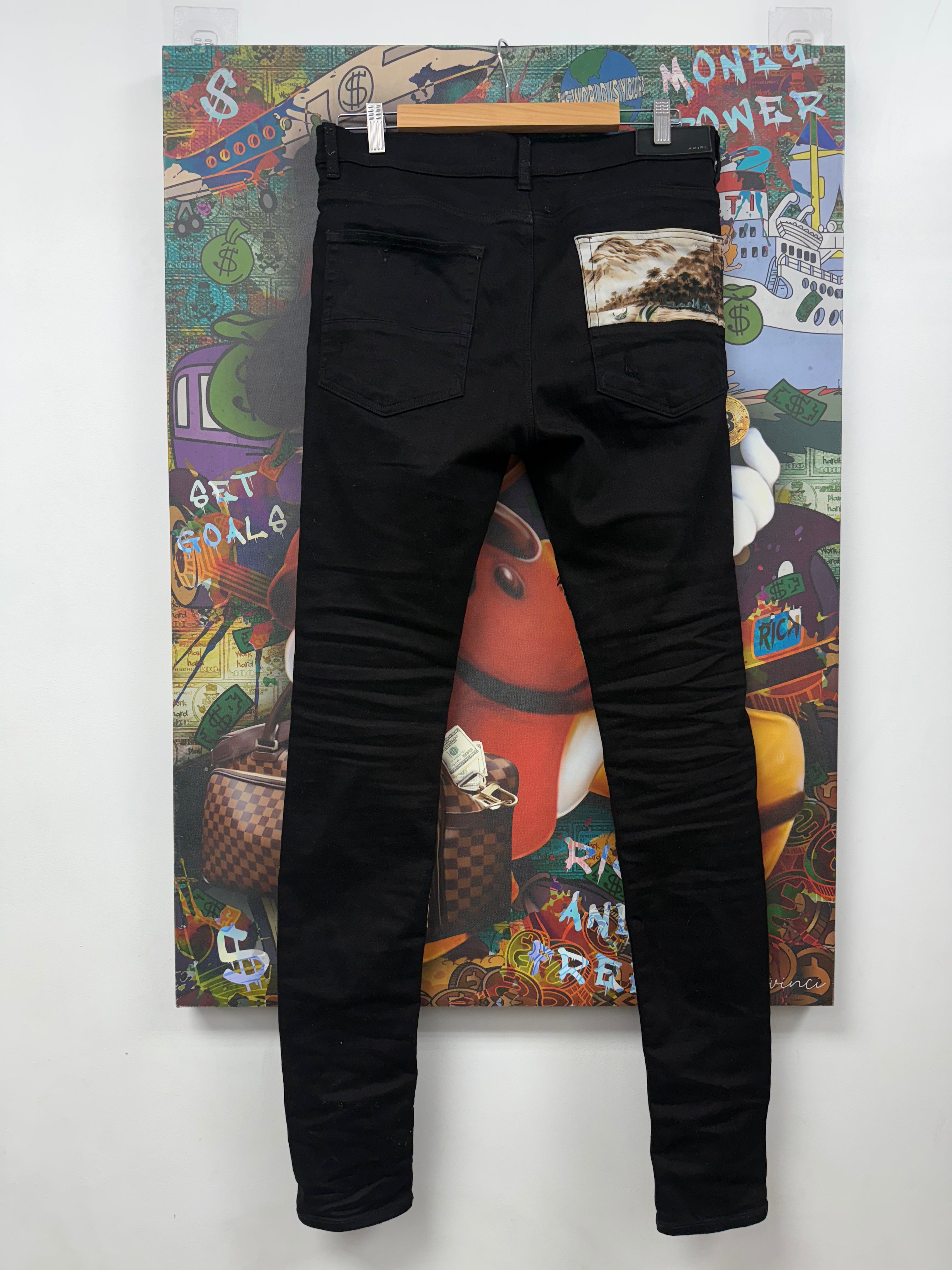 Amiri Black Aloha Star Patchwork Jeans