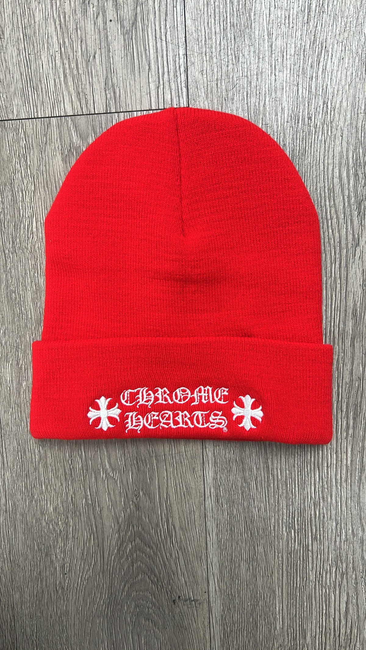 Chrome Hearts Red White Plus Logo Beanie