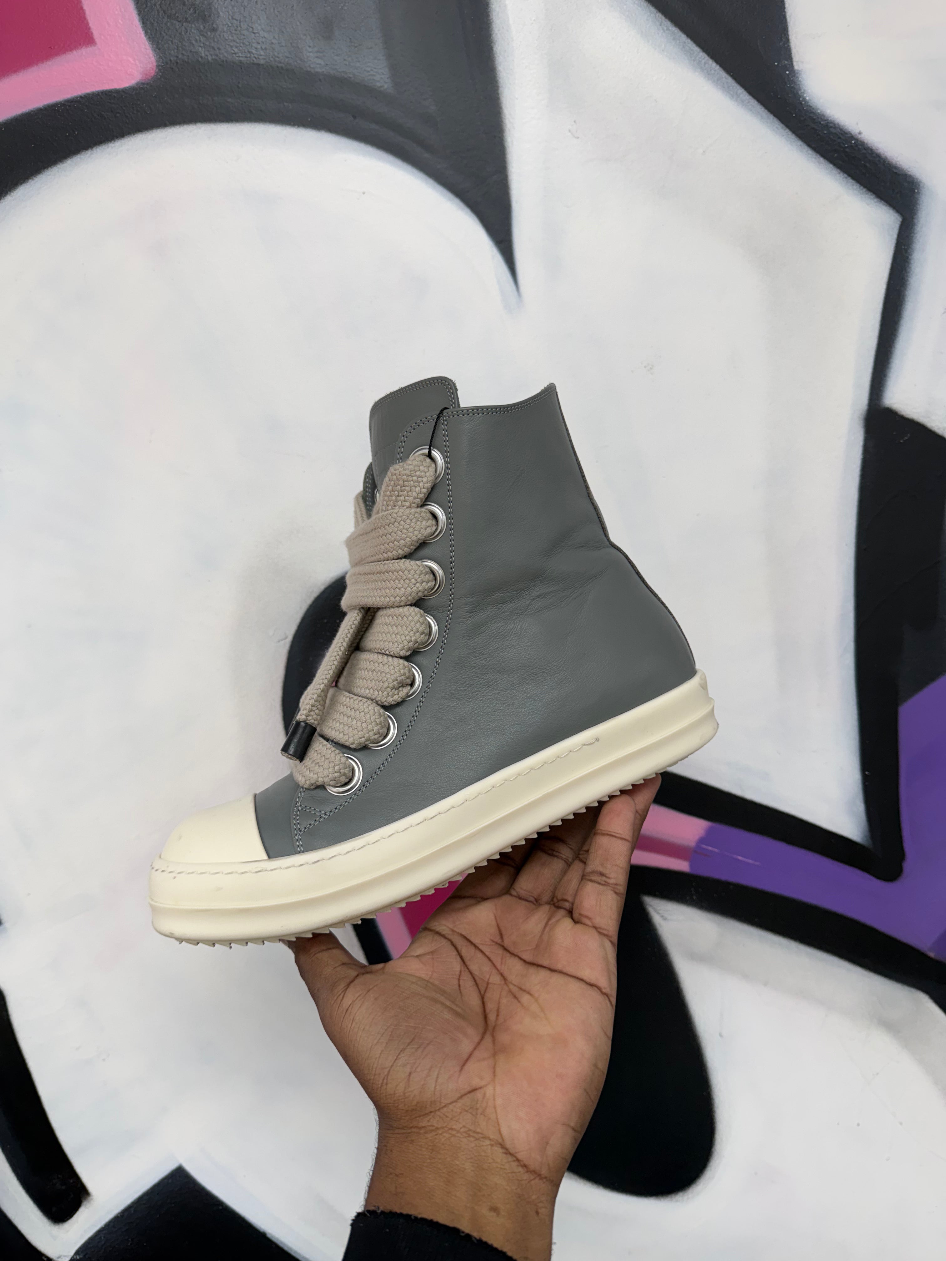 Rick Owens Washed Indigo Milk Mainline Jumbolace Hi Sneakers