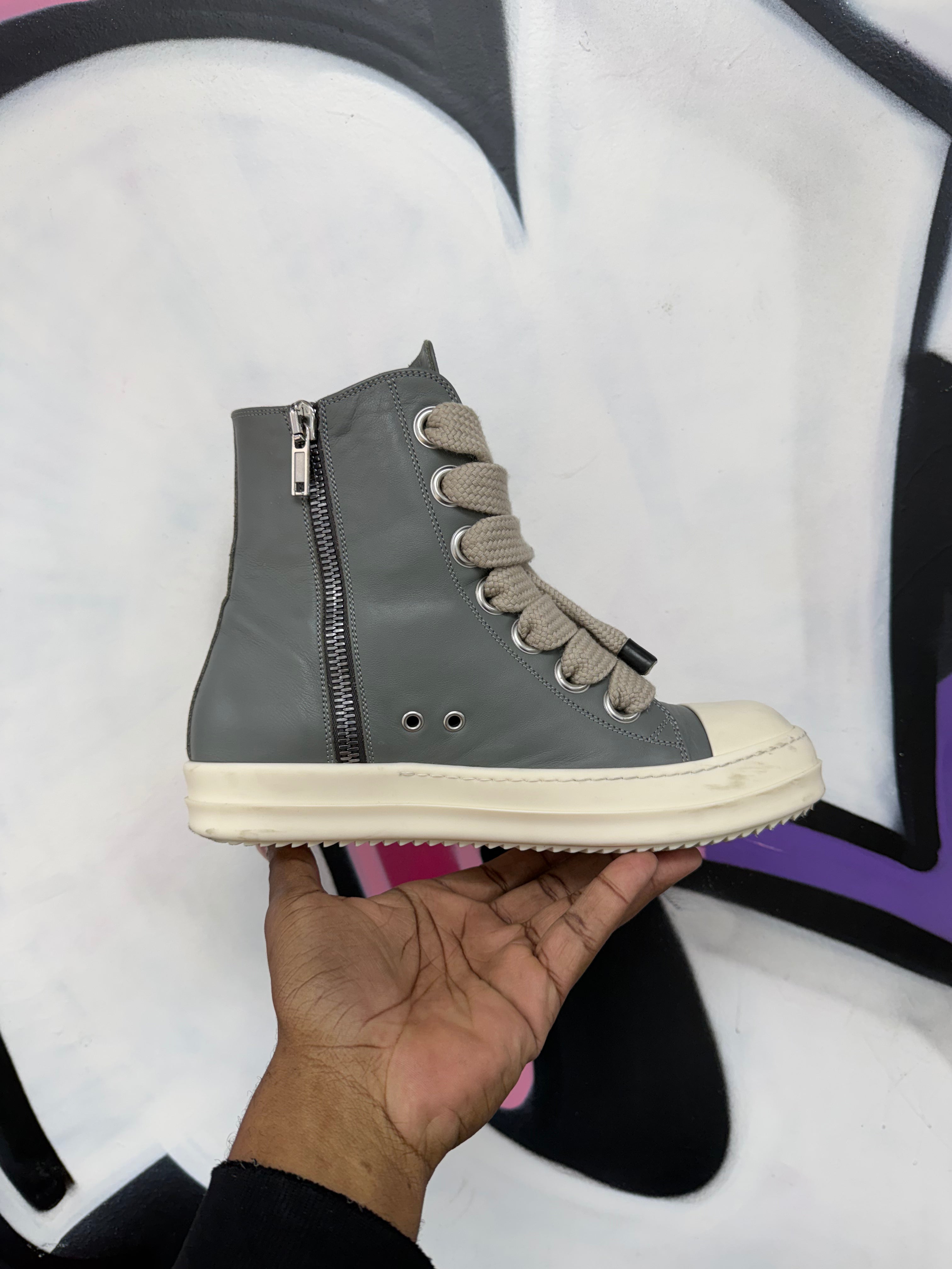 Rick Owens Washed Indigo Milk Mainline Jumbolace Hi Sneakers