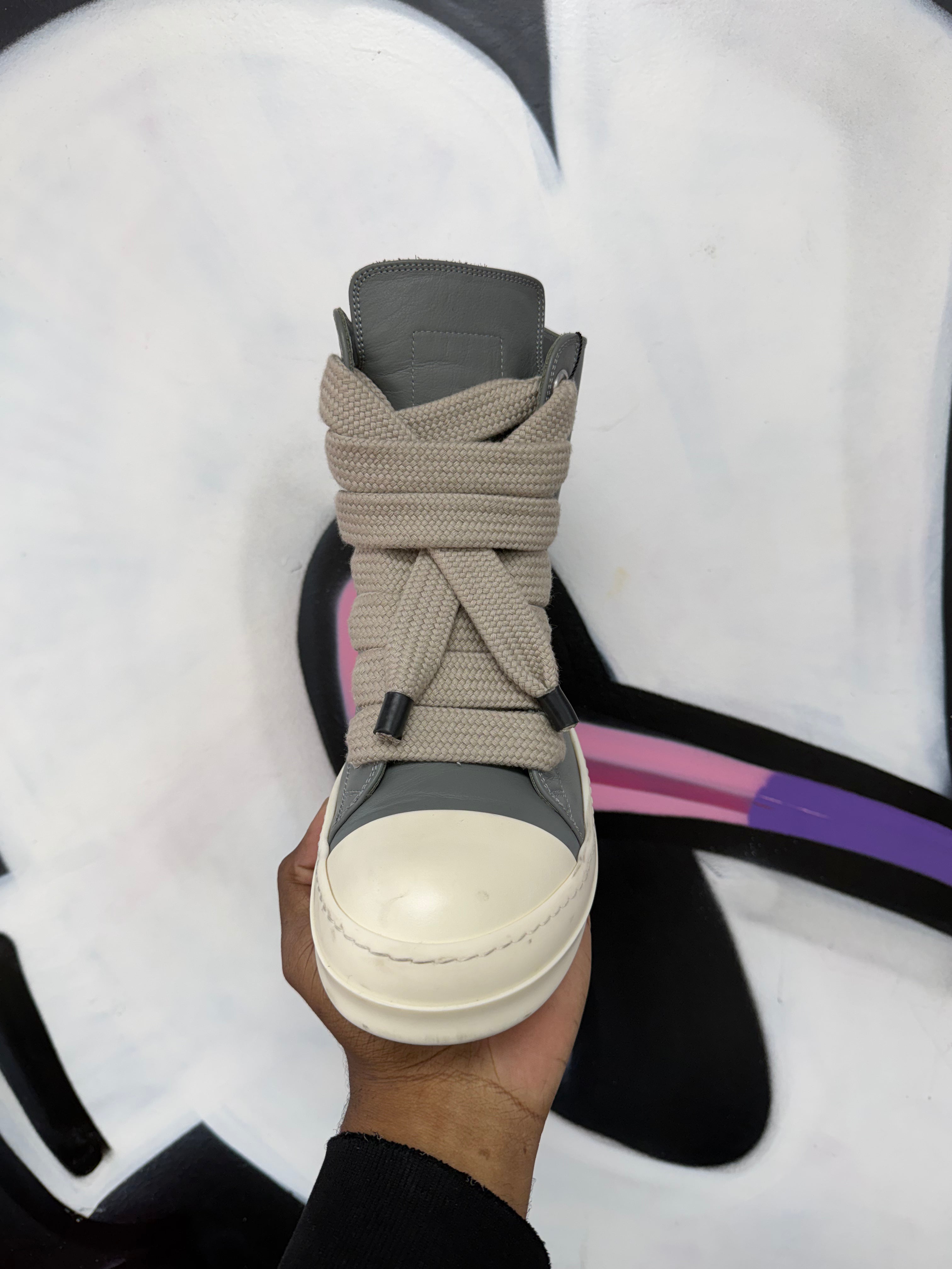 Rick Owens Washed Indigo Milk Mainline Jumbolace Hi Sneakers