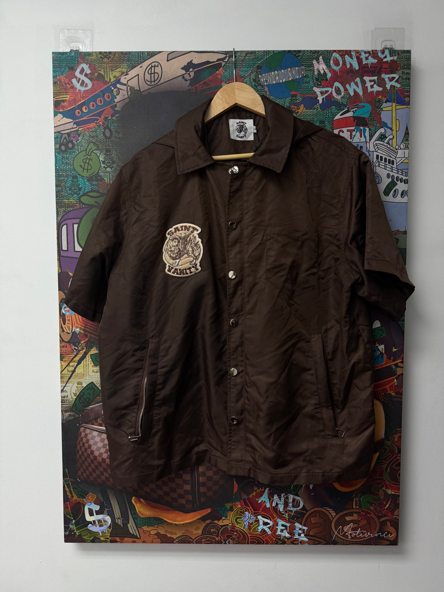 Saint Vanity Nylon Button Up Shirt Brown Like New