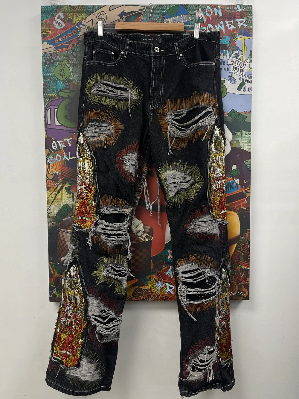 Who Decides War Flames Glass Black Wash Jeans