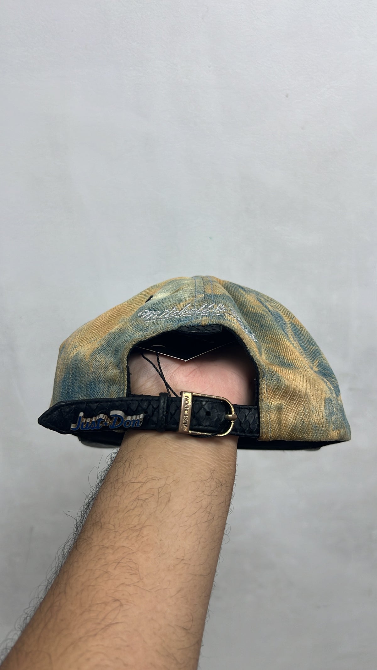 Just Don Bleached Denim Nets Black Python Hat