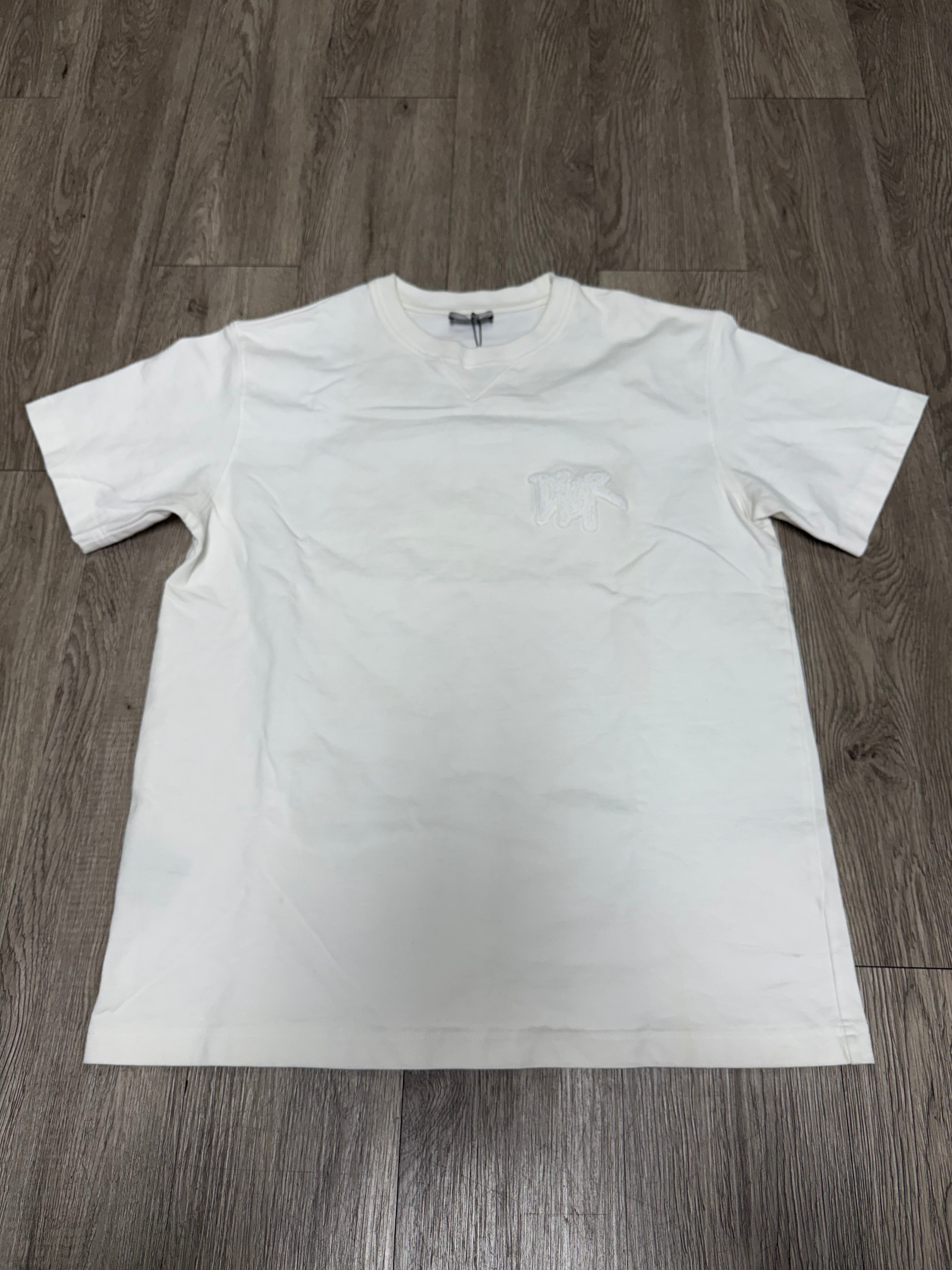 Dior White Tonal Felt Logo Tee