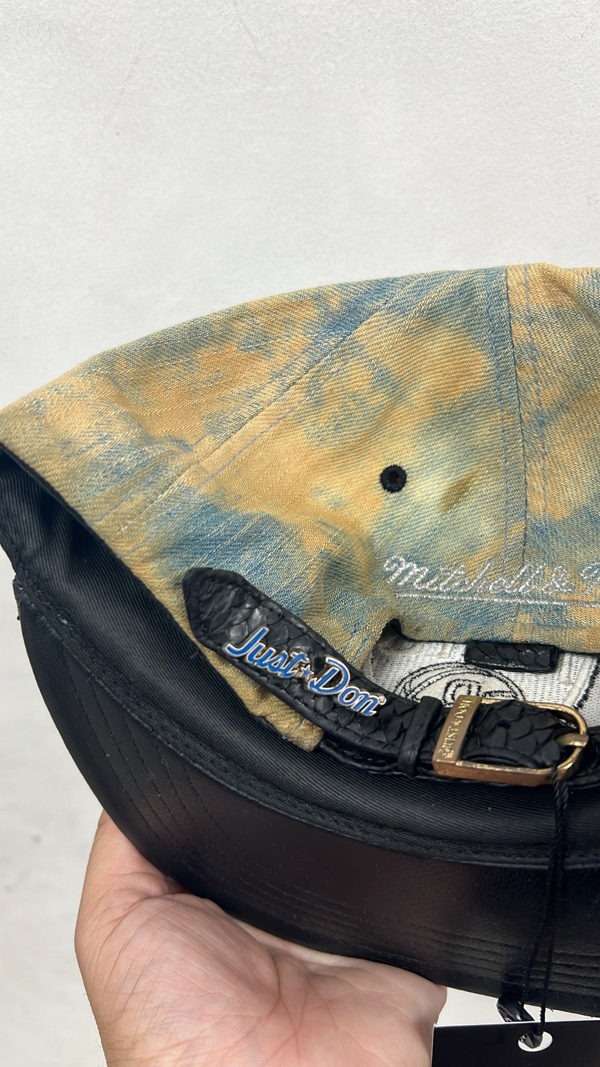 Just Don Bleached Denim Nets Black Python Hat