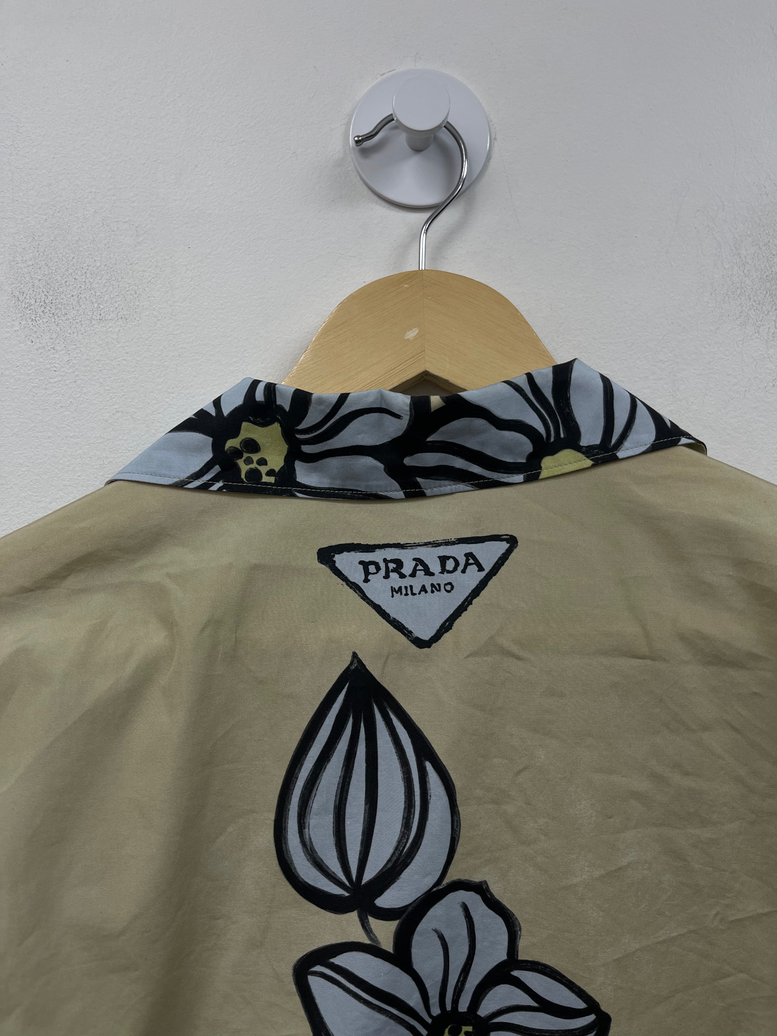 Prada Tan Baby Blue Floral Button Up Shirt