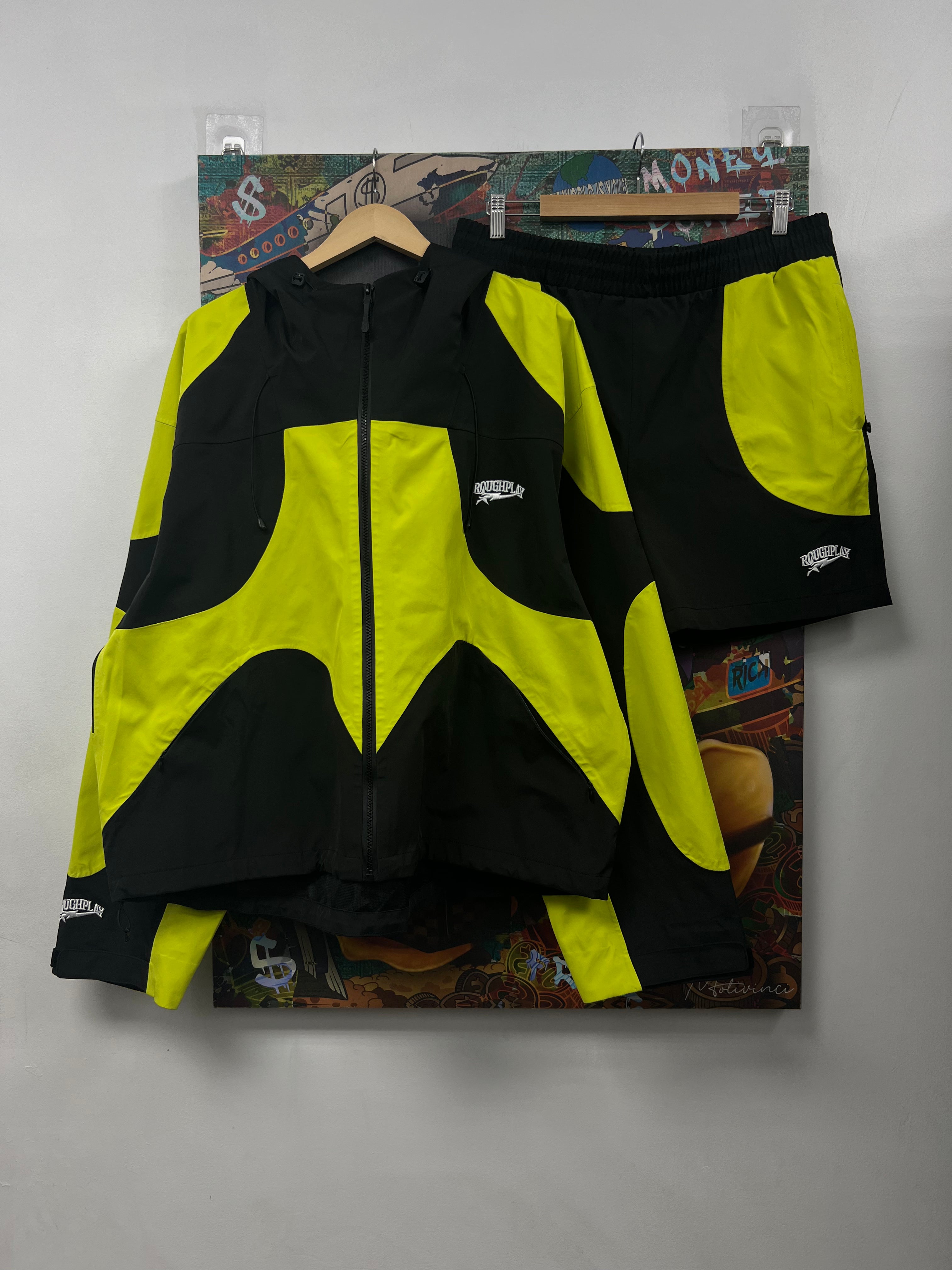 Roughplay Black Neon Windbreaker Jacket & Shorts Set