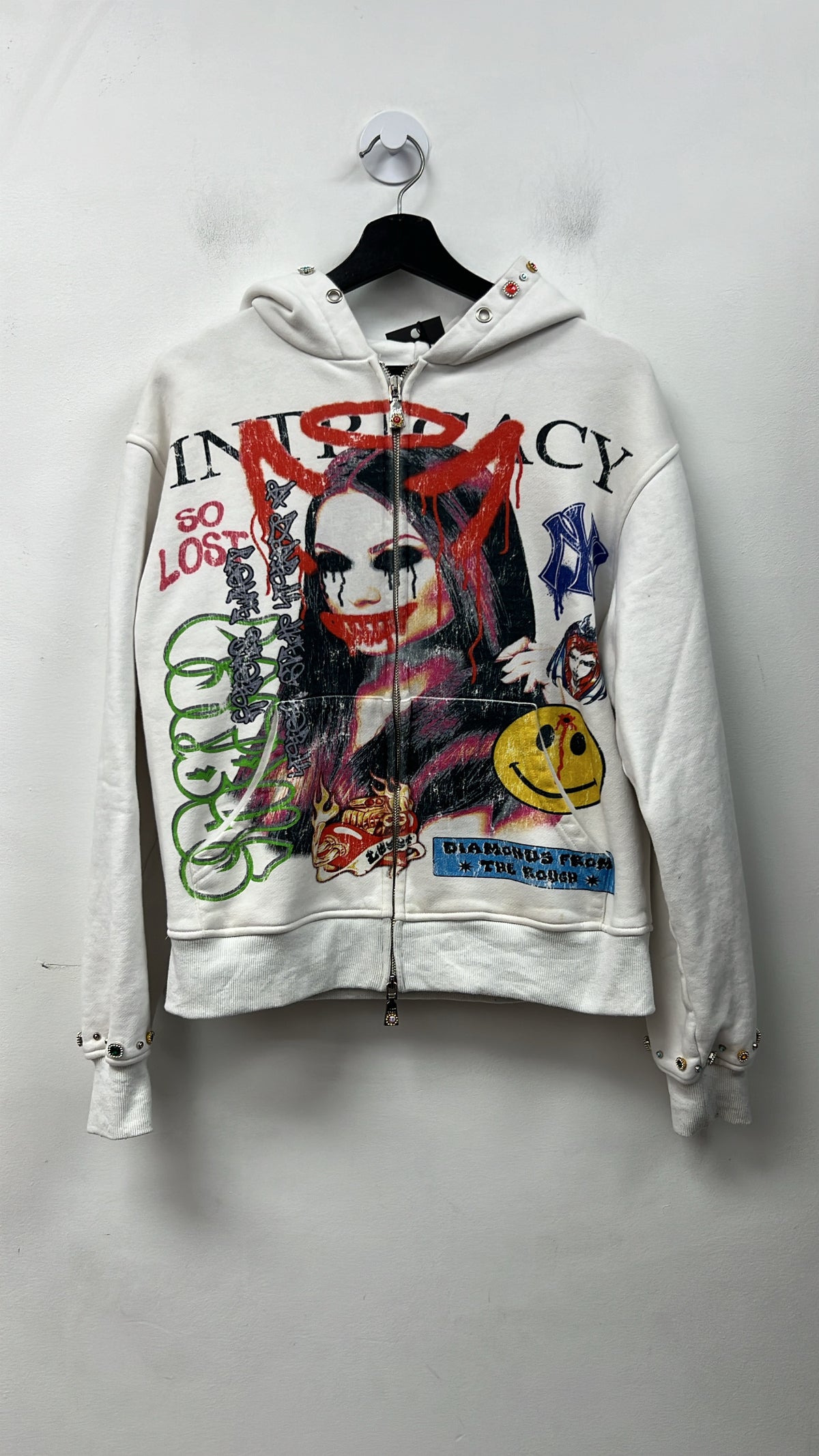 Lost Intricacy White Front Page Magazine Zip Up Hoodie